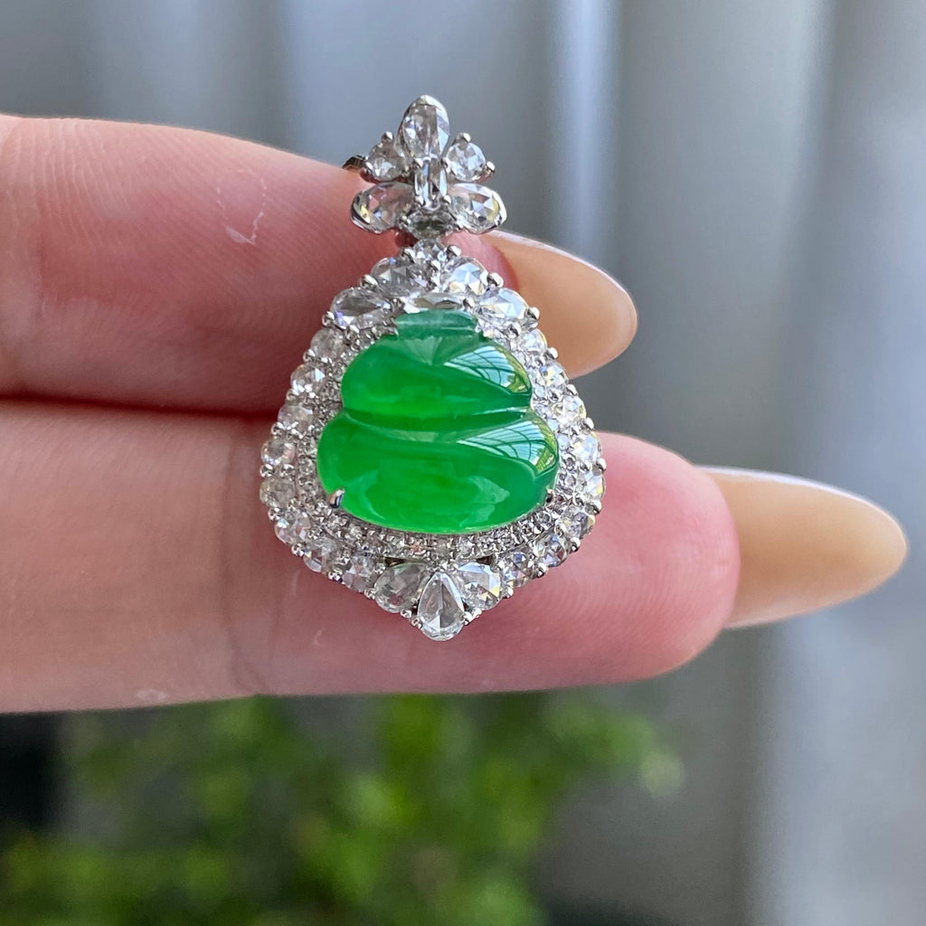 18k金钻镶冰种阳绿葫芦吊坠（yc205096）