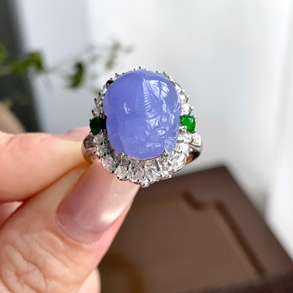 18k金钻镶冰种紫罗兰貔貅戒指（yc249557）