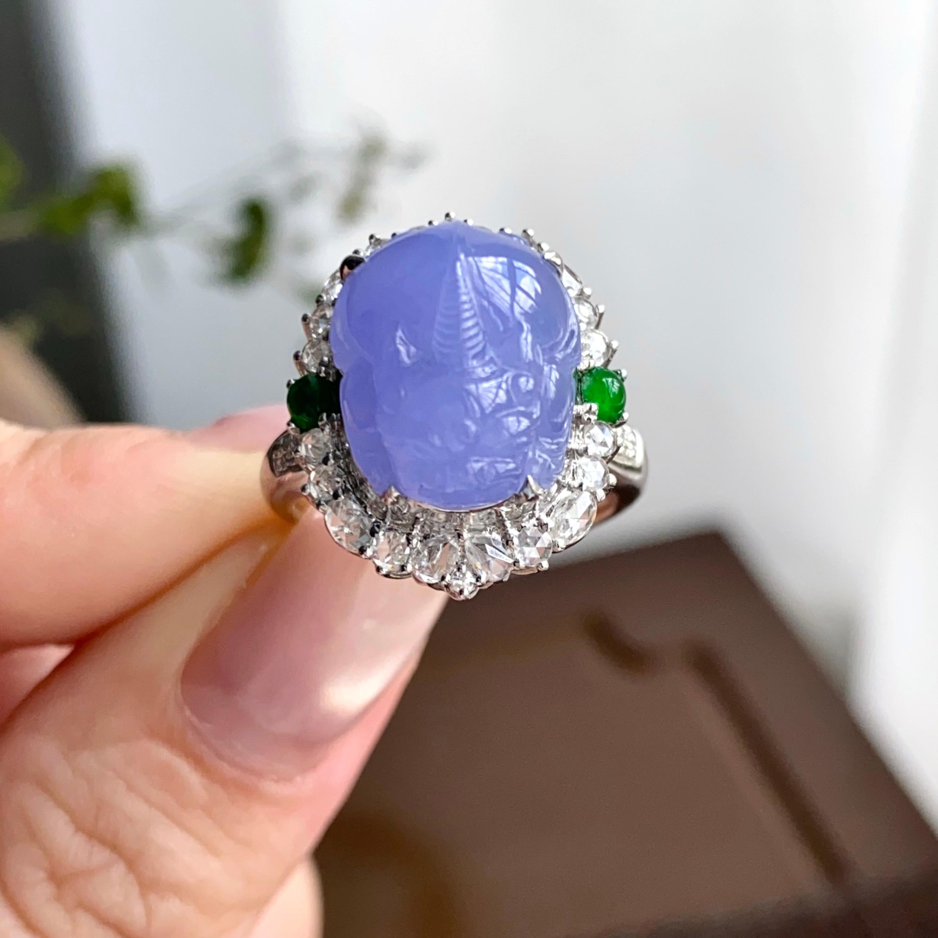 18k金钻镶冰种紫罗兰貔貅戒指（yc249557）