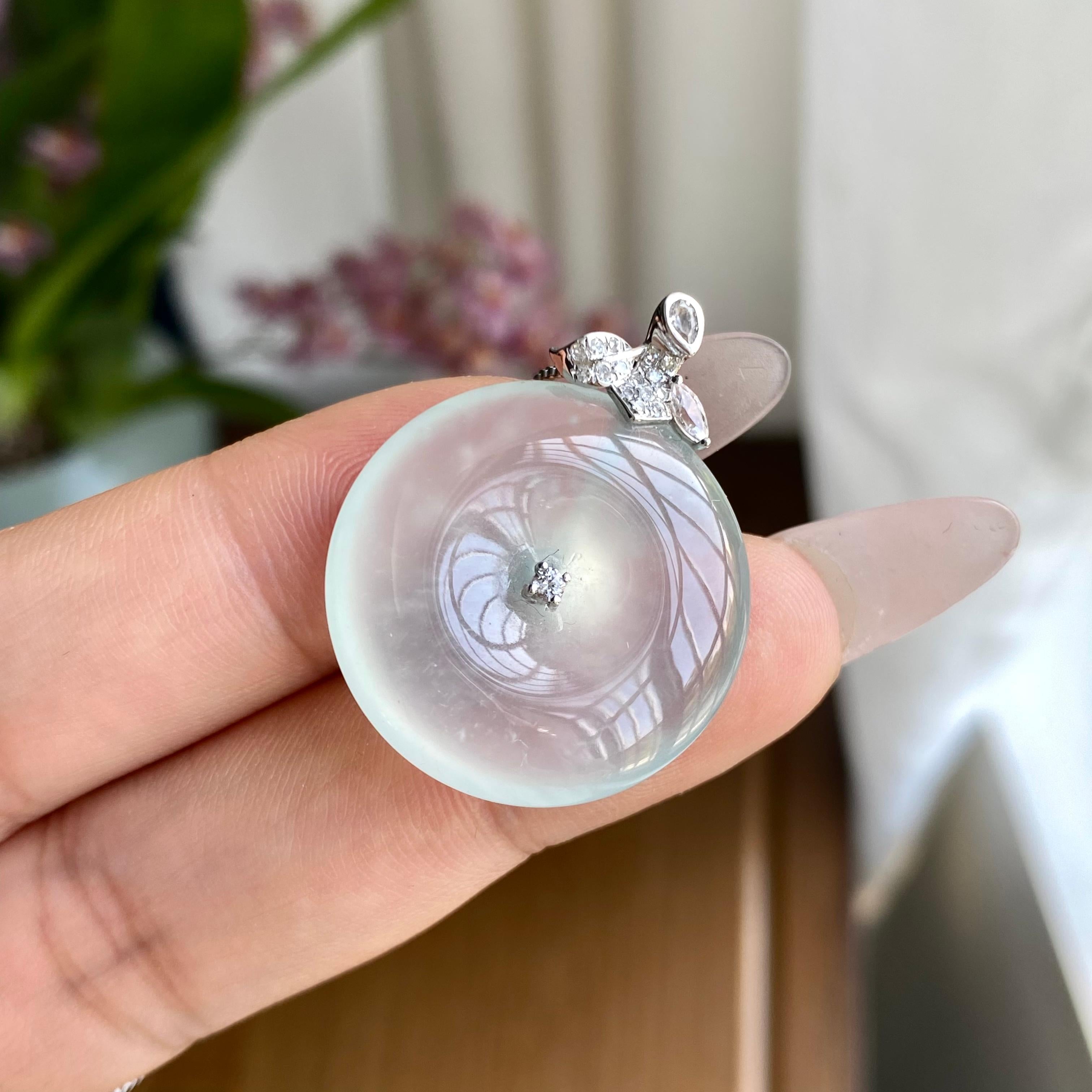 18K金钻镶高冰种晴底平安扣吊坠（yc299856）