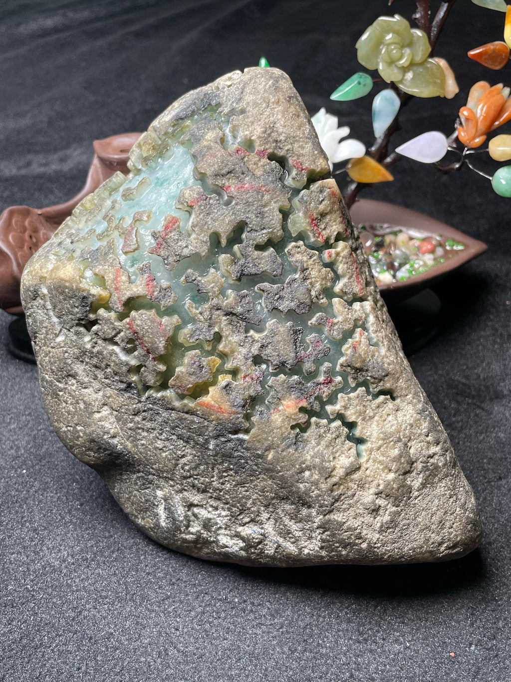 莫西沙开窗三彩飘花手镯料（yc502768）