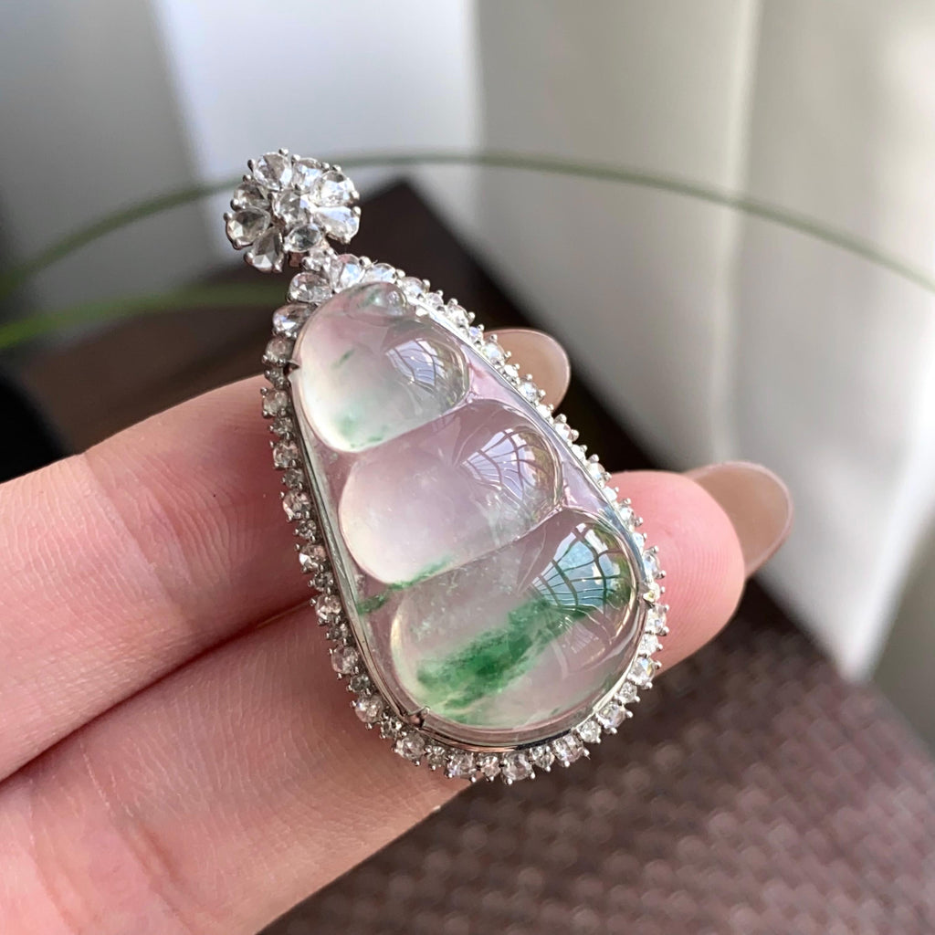 18k金钻镶冰种飘花福豆吊坠（yc263867）