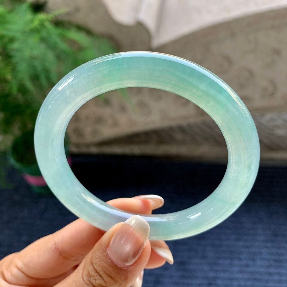 糯冰种蓝晴水圆条手镯（56.8mm）（yc079334）