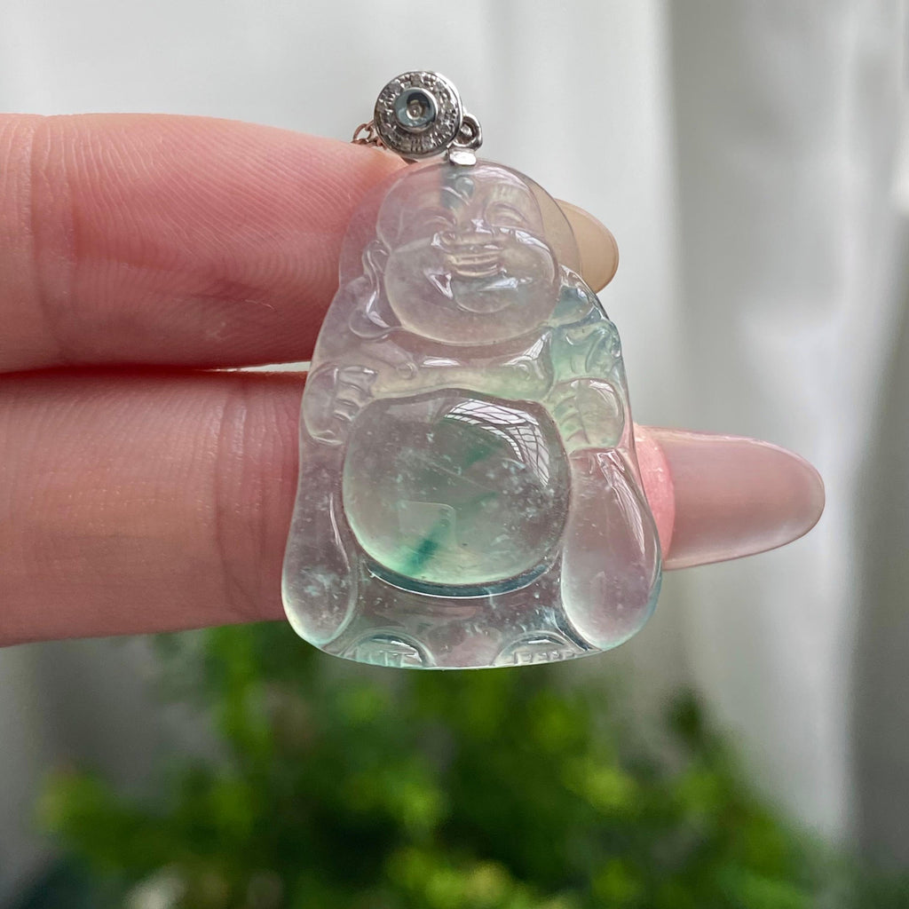 18k金钻镶冰玻种飘花佛公吊坠（yc200429）