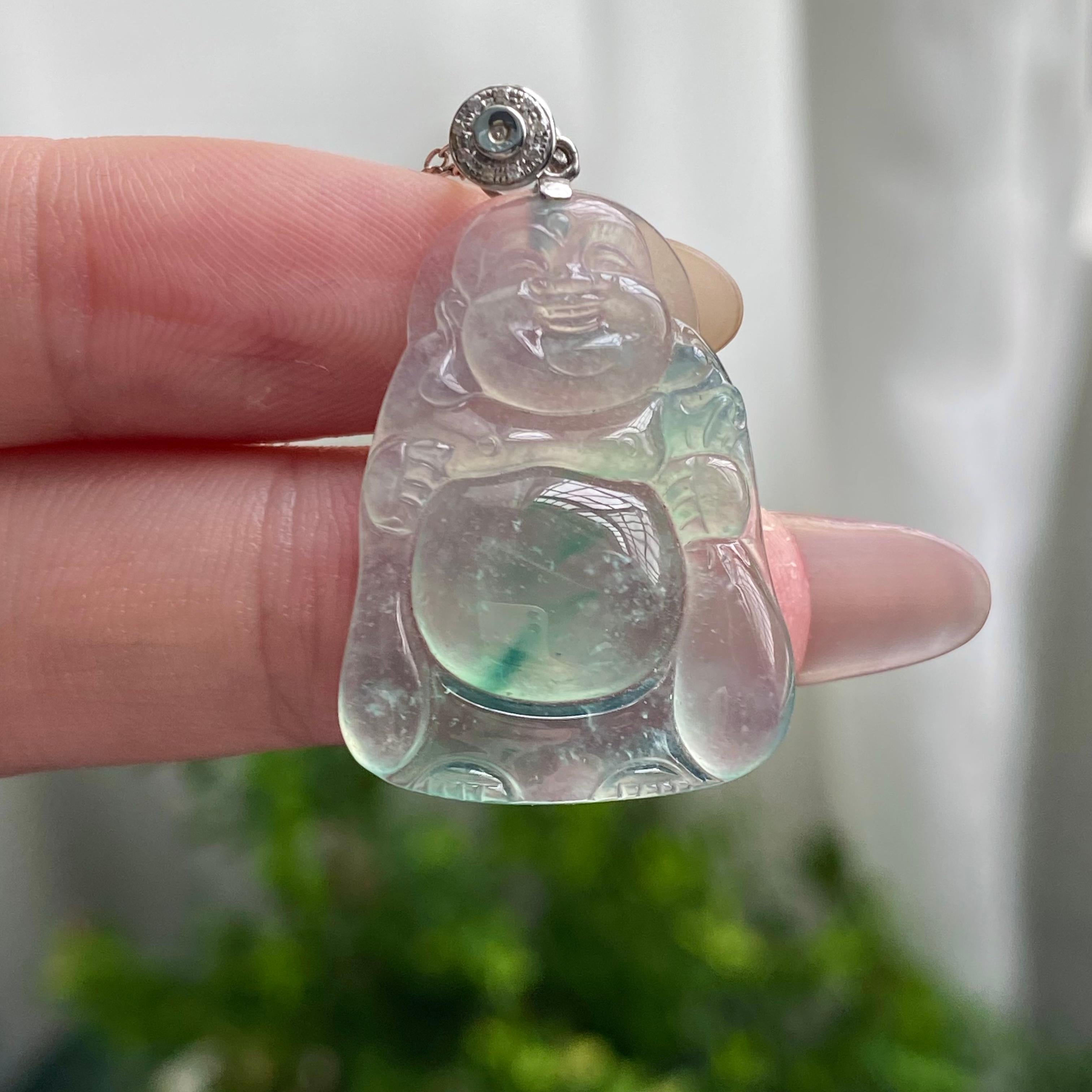 18k金钻镶冰玻种飘花佛公吊坠（yc200429）