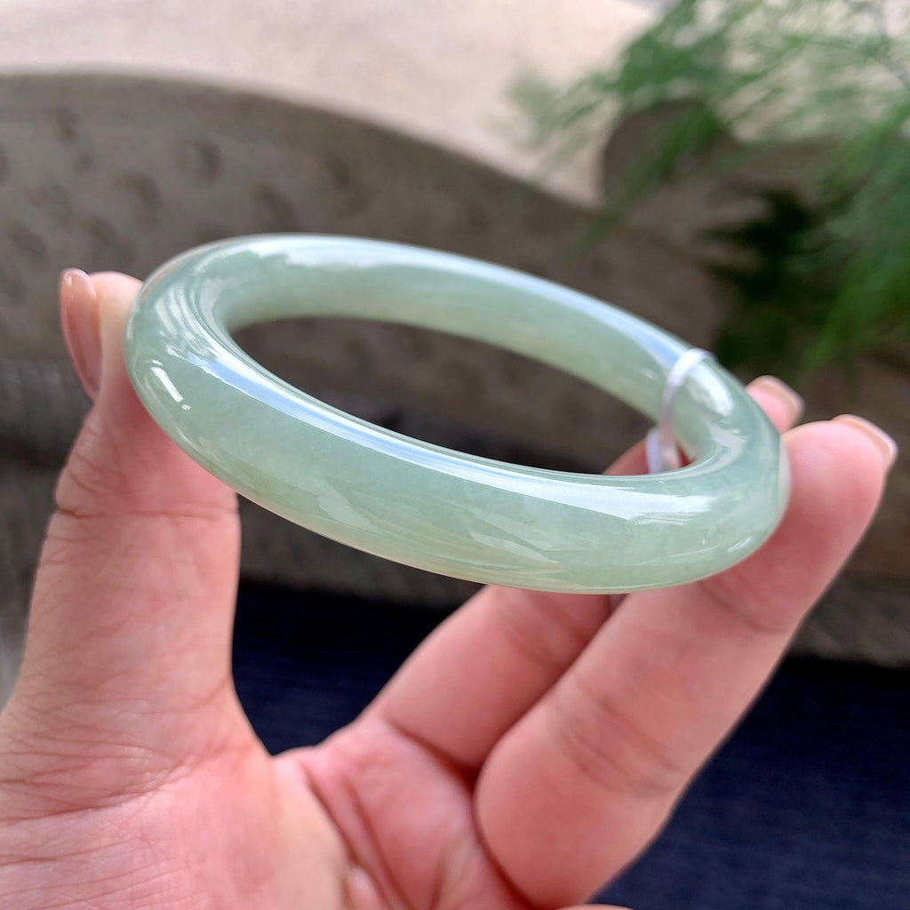 细糯种晴底洒金圆条手镯 56圈口 天然缅甸A货翡翠（yc701211）