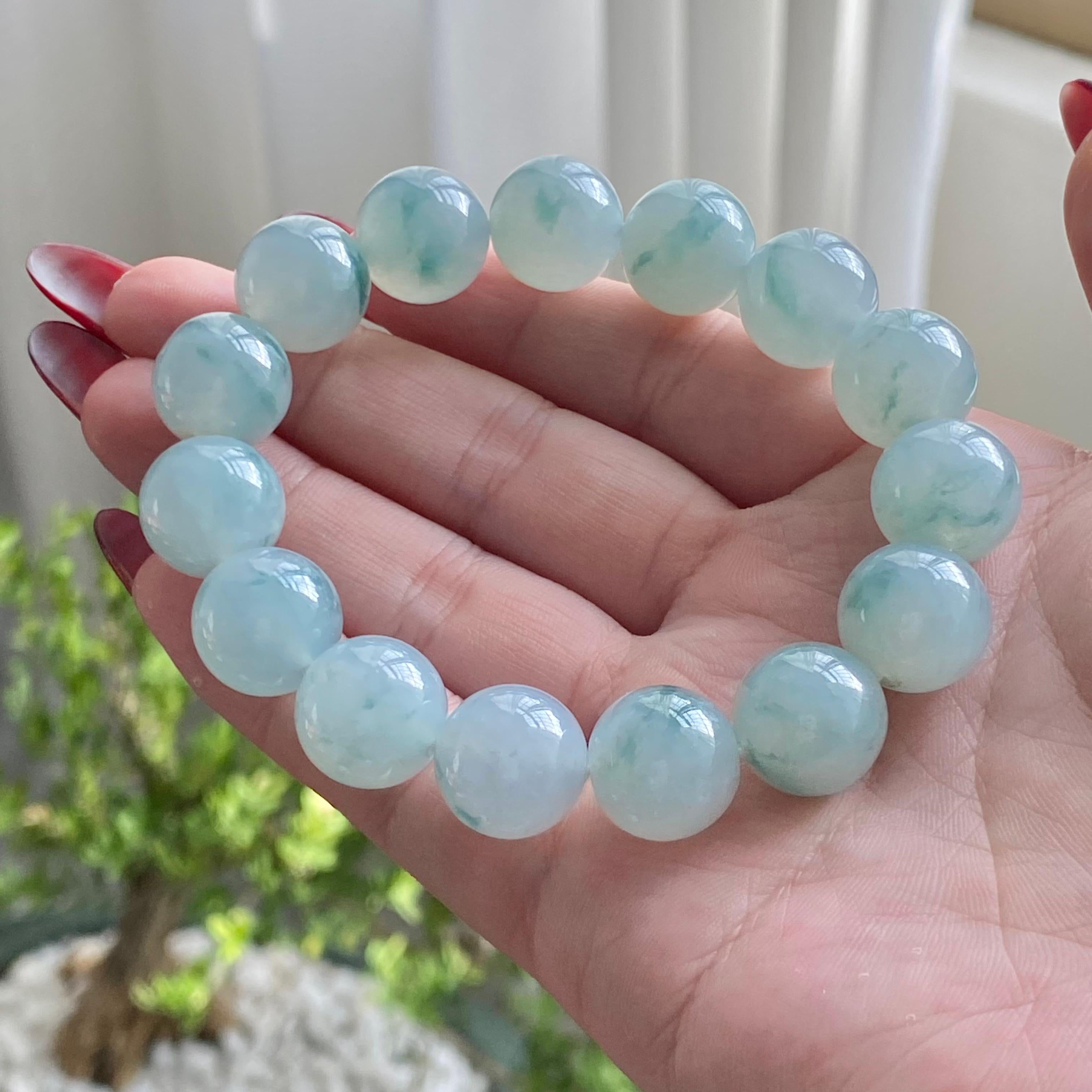 糯冰种飘花单圈手串（15颗）（yc213183）