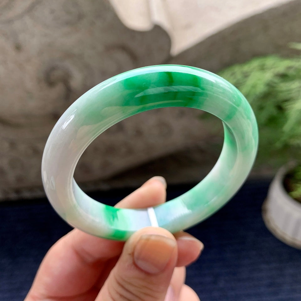 细糯种飘阳绿平安镯（51.5mm）（yc089891）