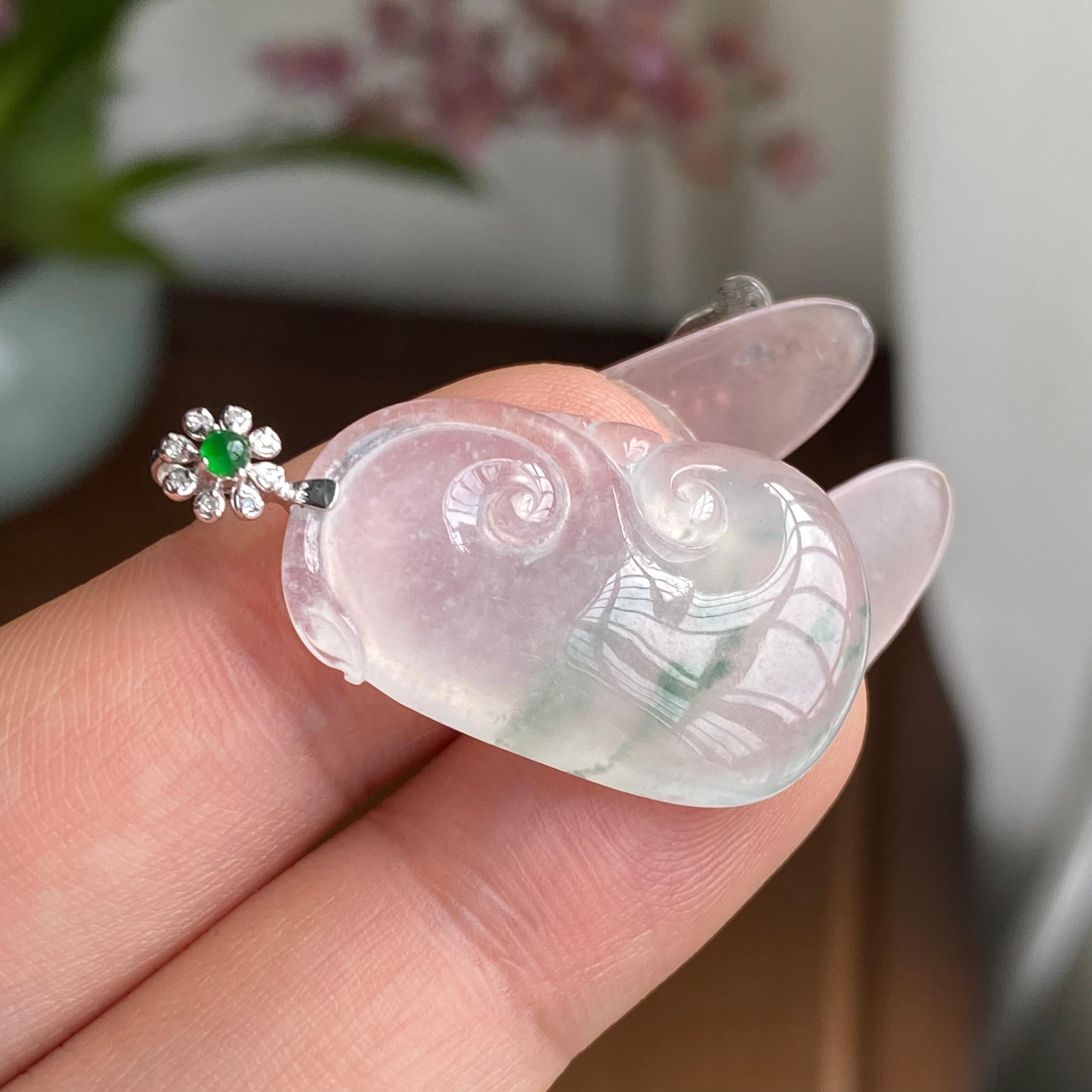 18K金钻镶冰种飘花如意吊坠（yc303115）