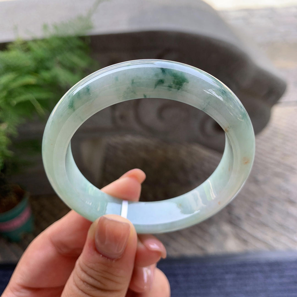 细糯种飘蓝花洒金正圈平安镯 54.4圈口 天然缅甸A货翡翠（yc499792）