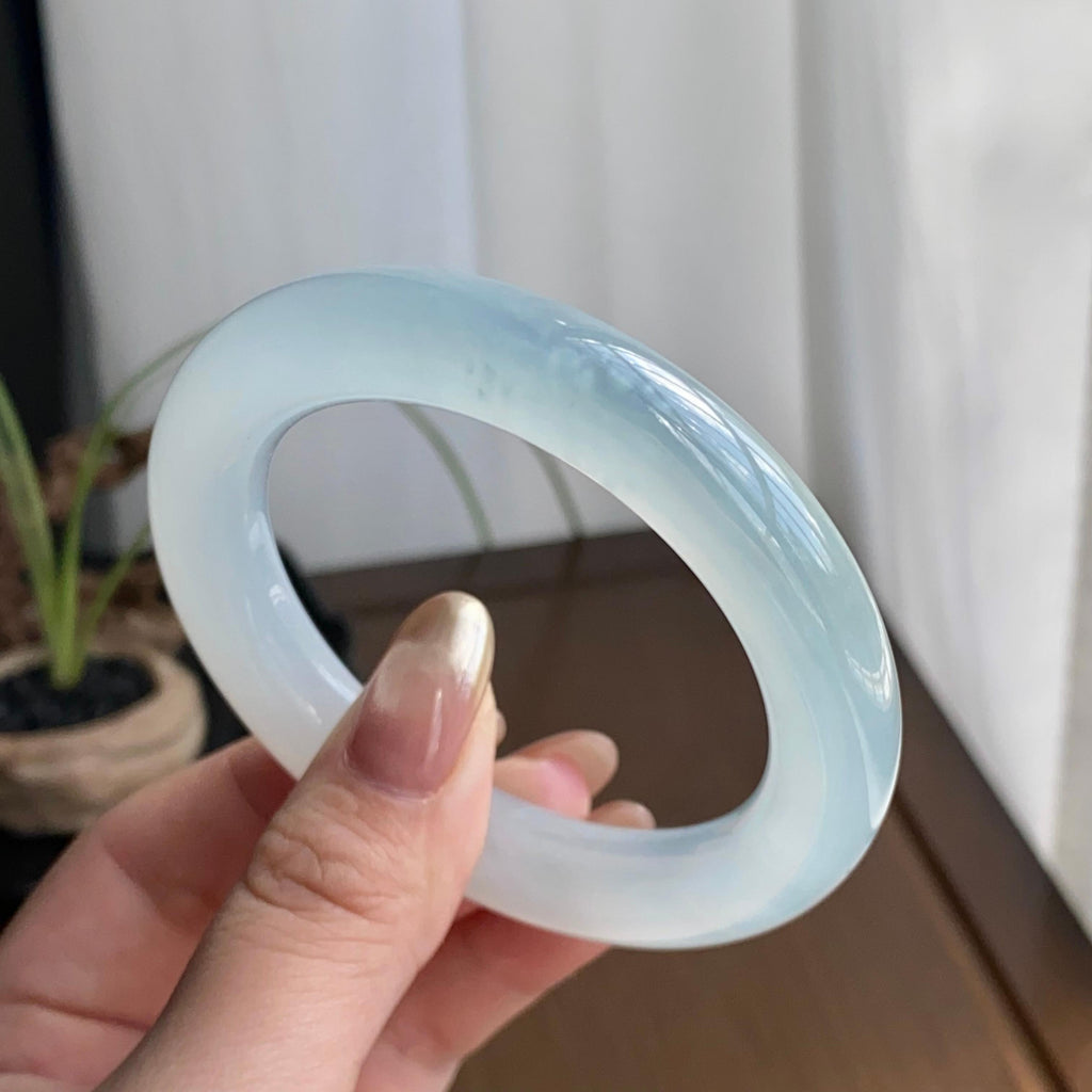 冰种雪花棉圆条手镯（53圈）（yc258944）