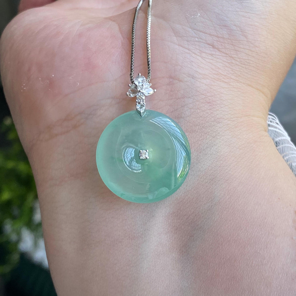 18k金钻镶冰种飘花平安扣吊坠（yc205097）