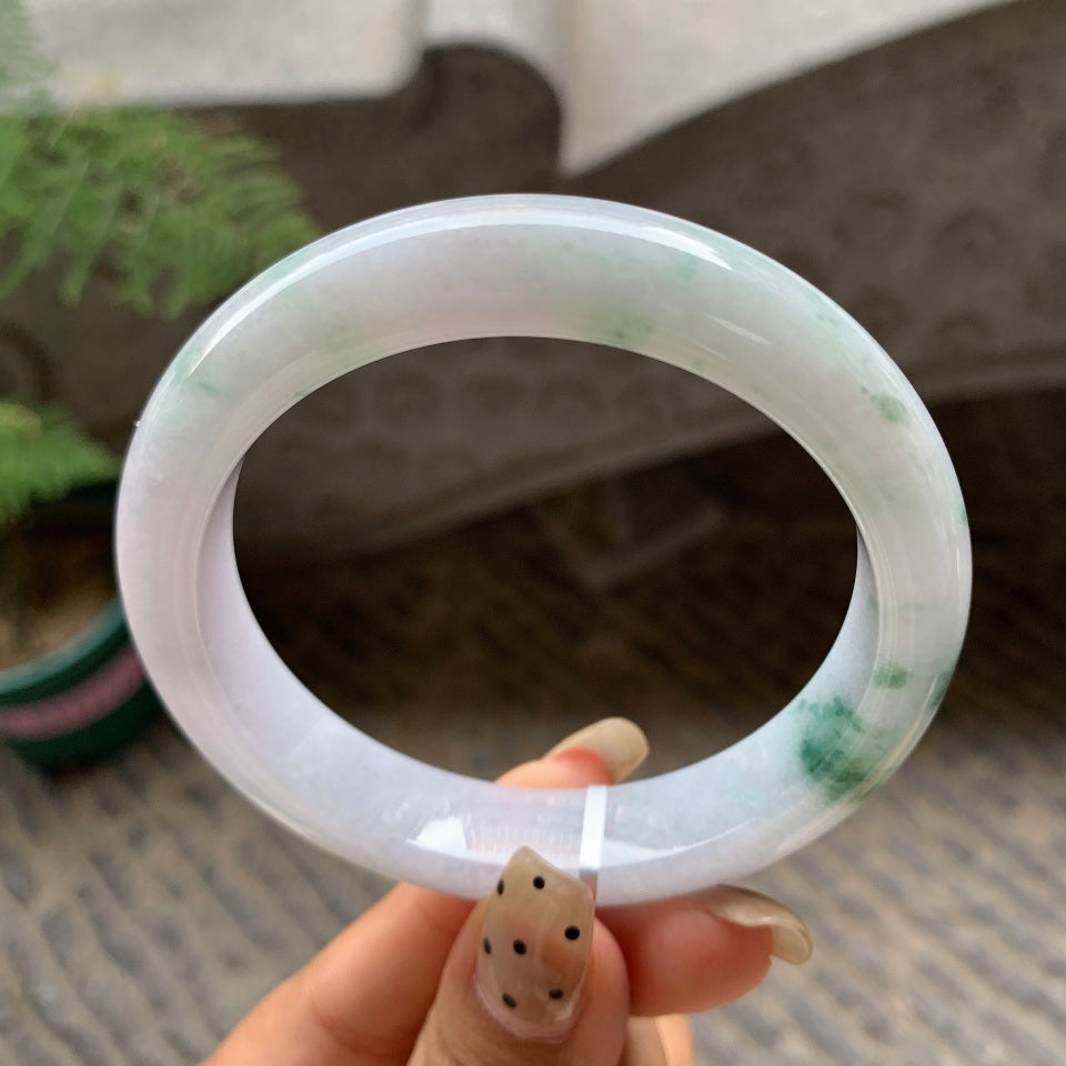 糯种飘花翡翠平安镯（59.6mm）（yc029081）