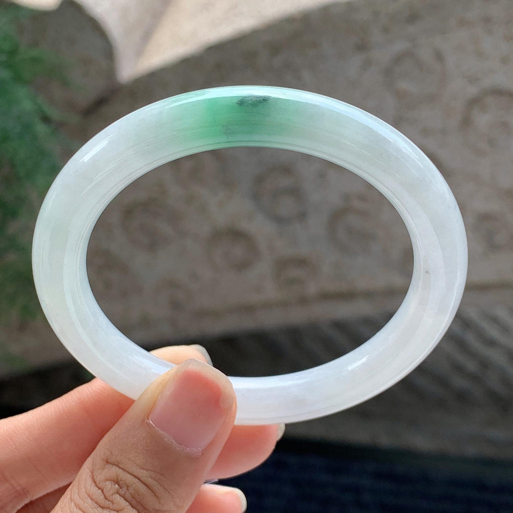 细糯种 白底青圆条手镯 53.5圈 天然缅甸A货翡翠（yc699549）