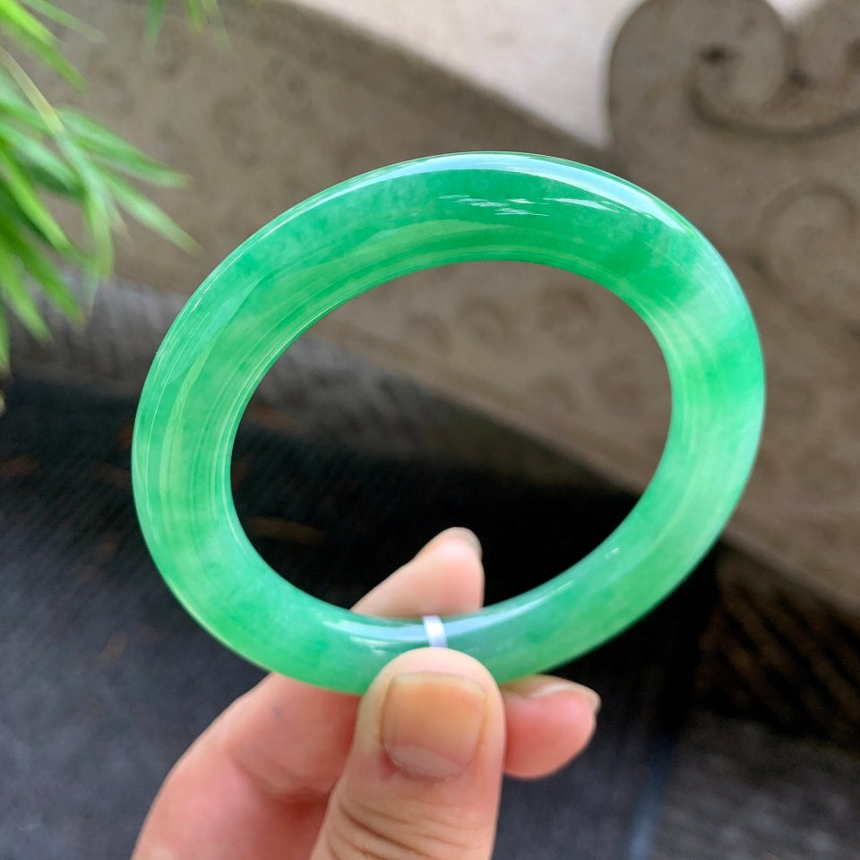 糯化满绿圆条手镯（53mm）（yc015974）