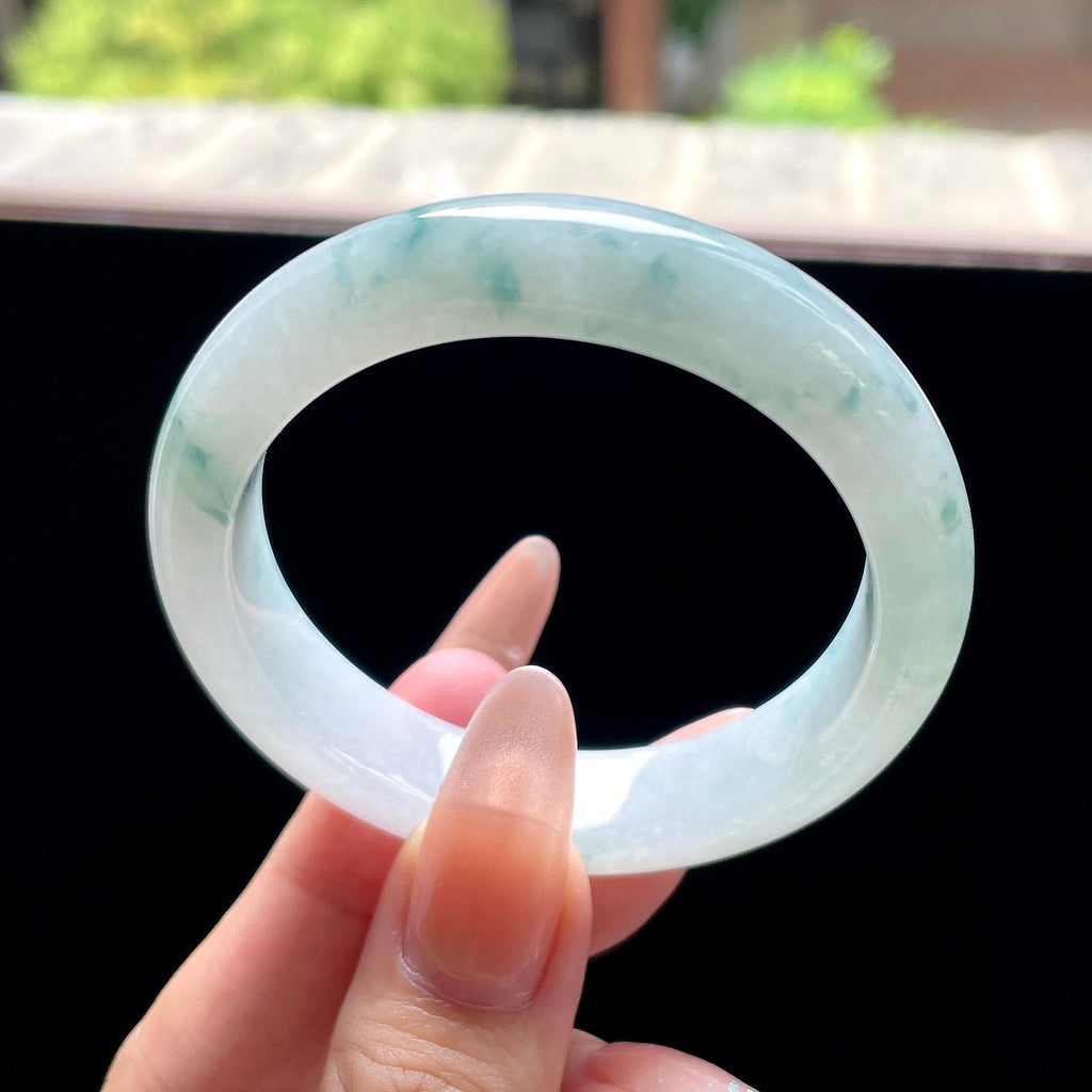 小圈口细糯种蓝飘花 51圈 天然缅甸A货翡翠（yc522699）
