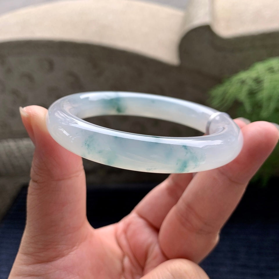 糯冰种飘花圆条手镯（54mm）（yc089909）
