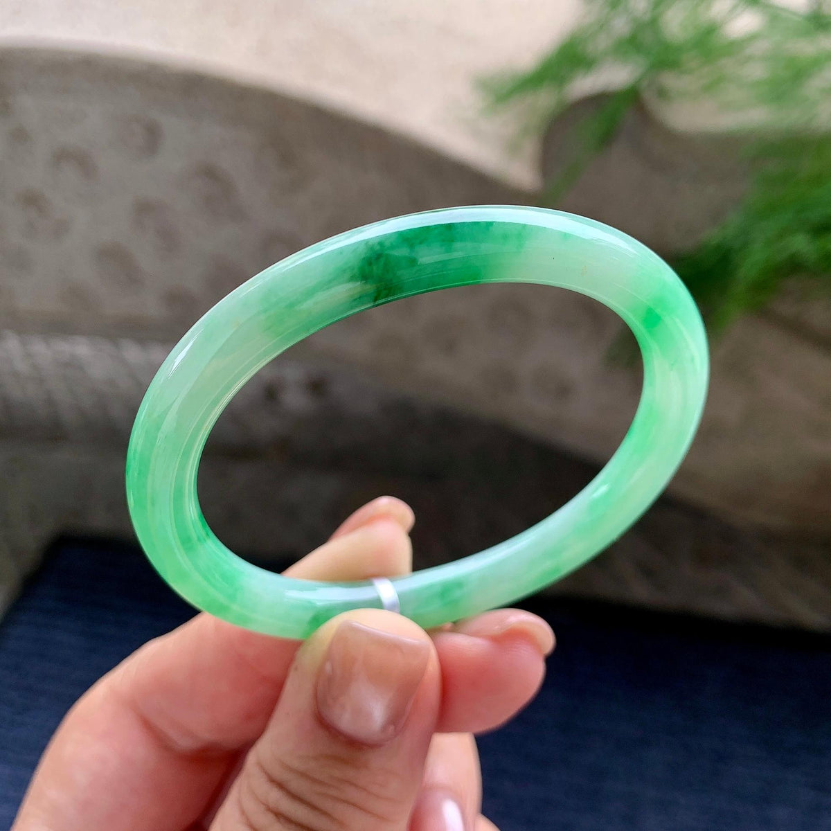 细糯种飘绿花贵妃手镯 52.6圈口 天然缅甸A货翡翠（yc703288）