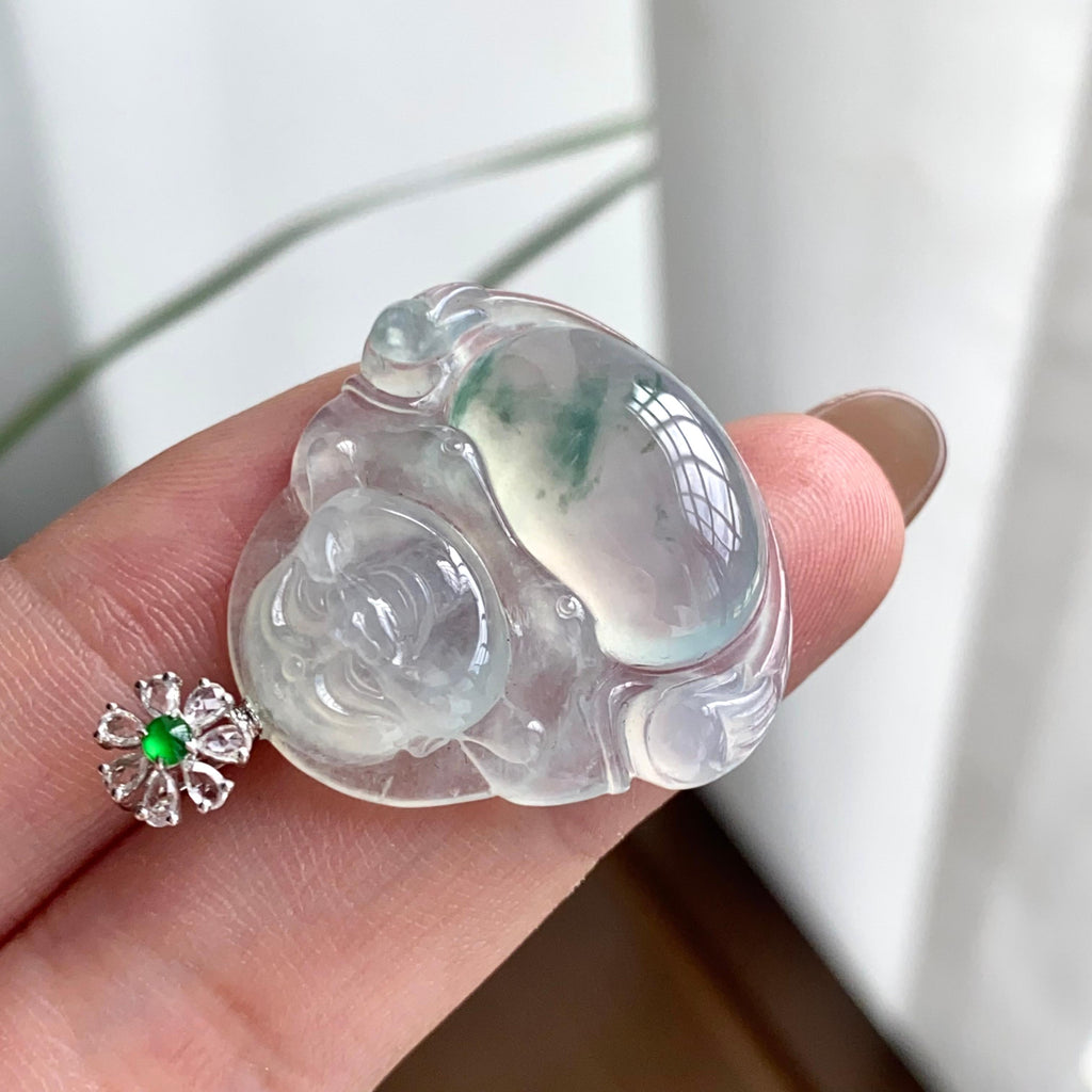 18k金钻镶冰种飘花佛公吊坠（yc262727）