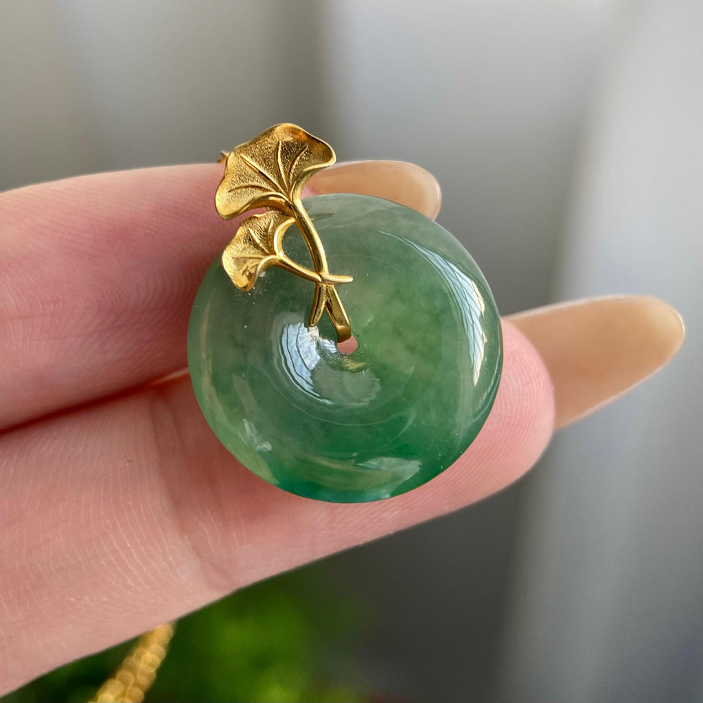 18k金镶冰种满绿平安扣吊坠（yc219251）