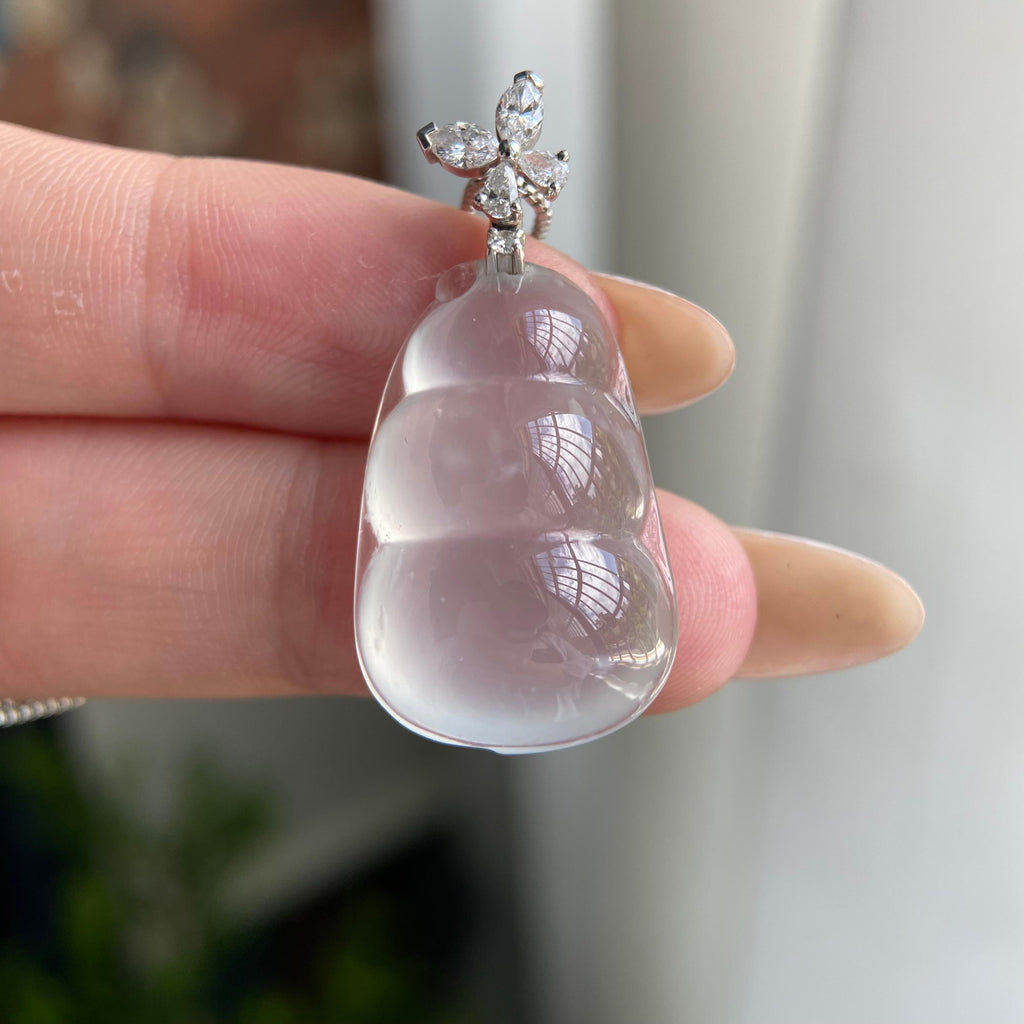 18k金钻镶高冰种雪花棉福豆吊坠（yc209944）