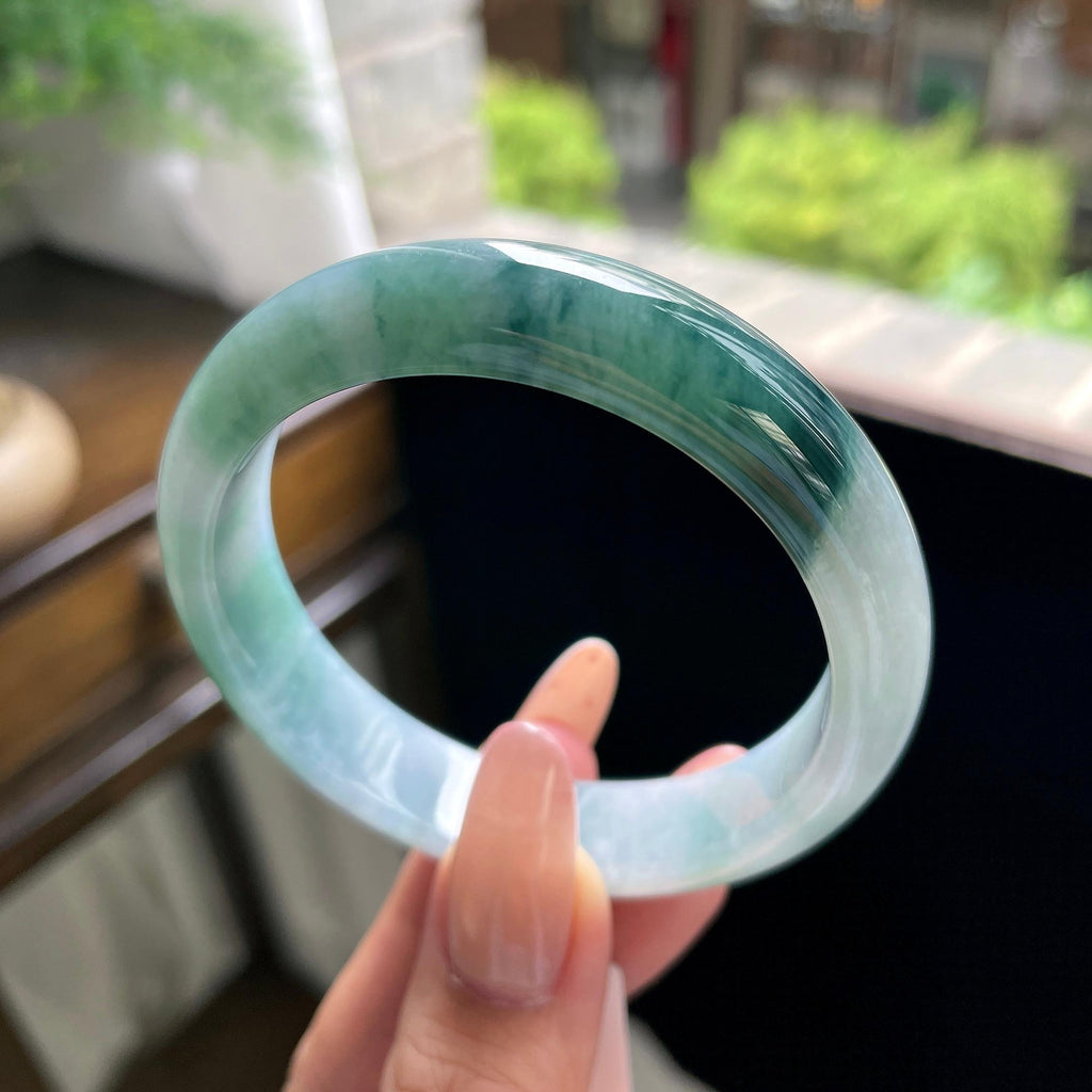 细糯种飘花正圈平安镯 56圈 天然缅甸A货翡翠（yc703297）