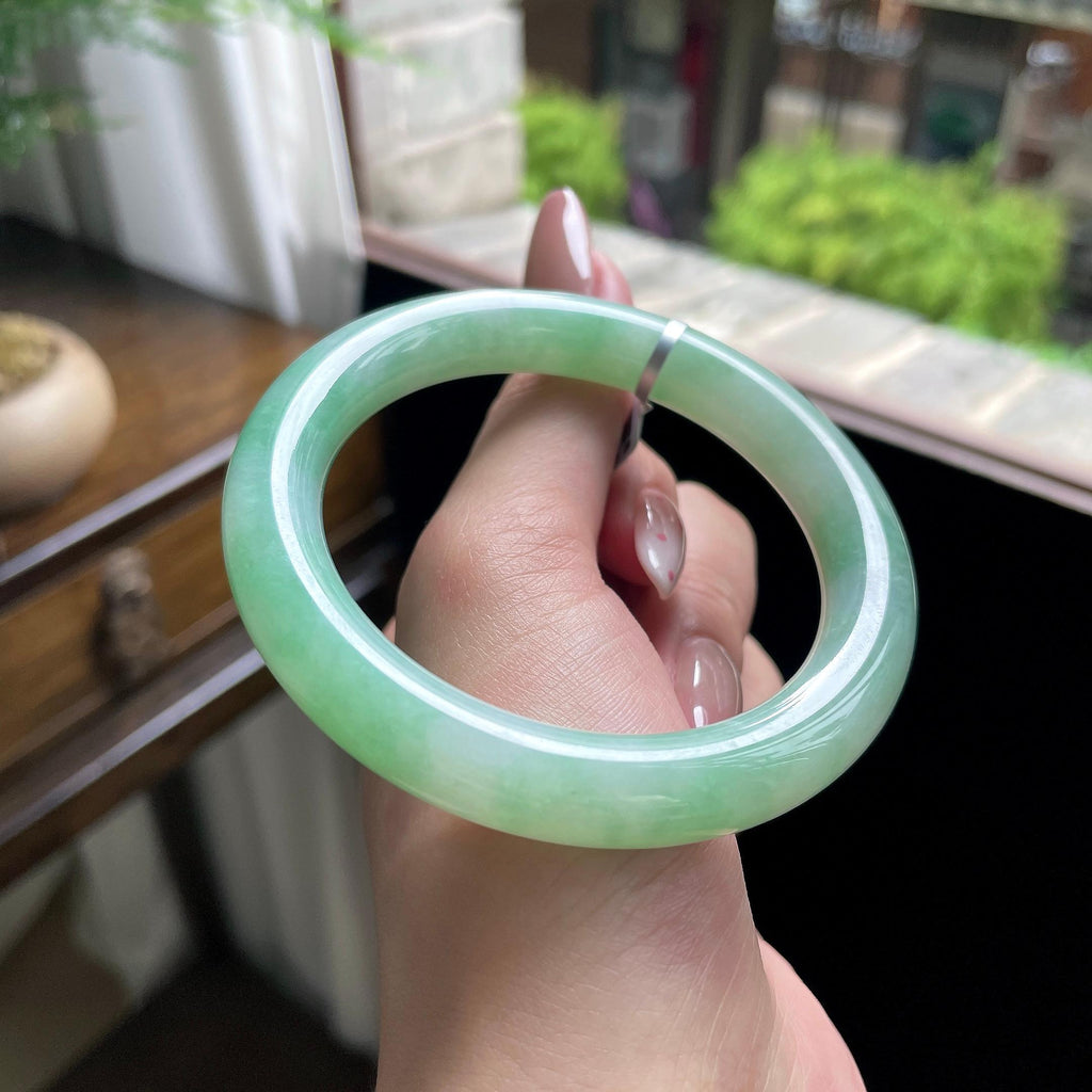 细糯种甜果绿圆条 55圈 天然缅甸A货翡翠（yc696434）