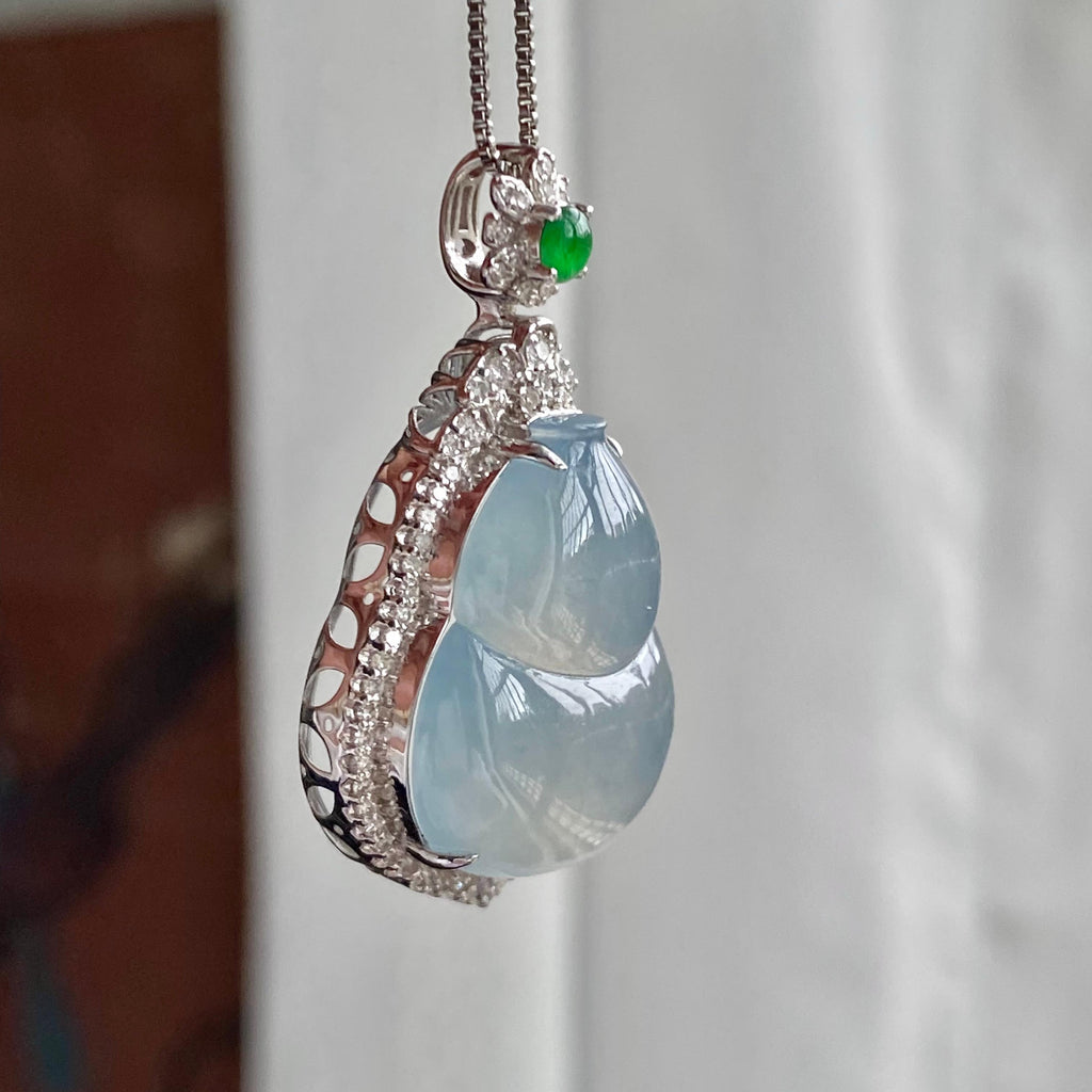 18k金钻镶冰种蓝底葫芦吊坠（yc223114）