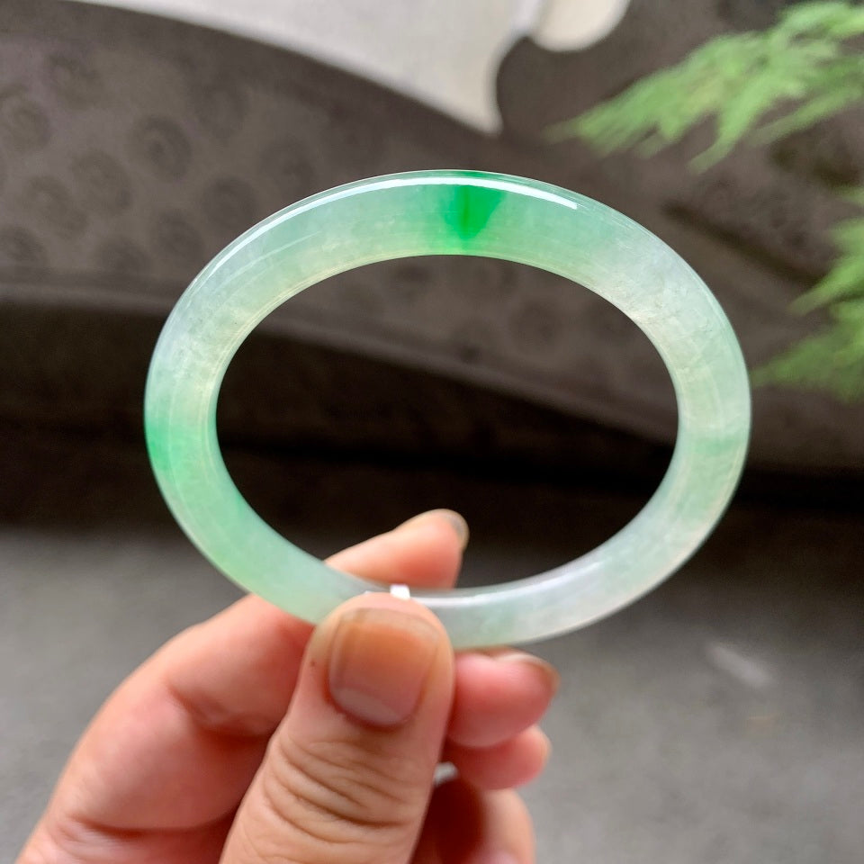 糯冰种飘阳绿圆条手镯（51.5mm）（yc106294）