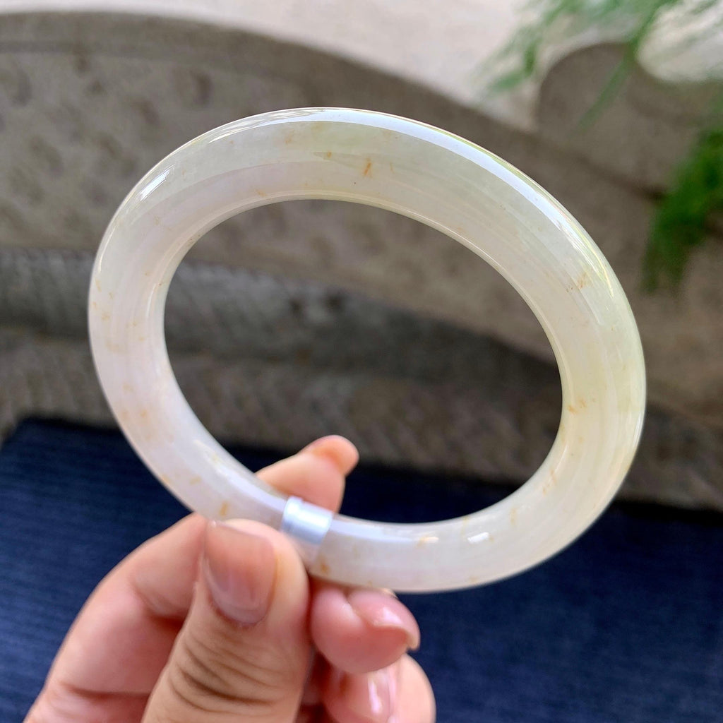 细糯种黄翡洒金圆条手镯 56.6圈口 天然缅甸A货翡翠（yc508745）