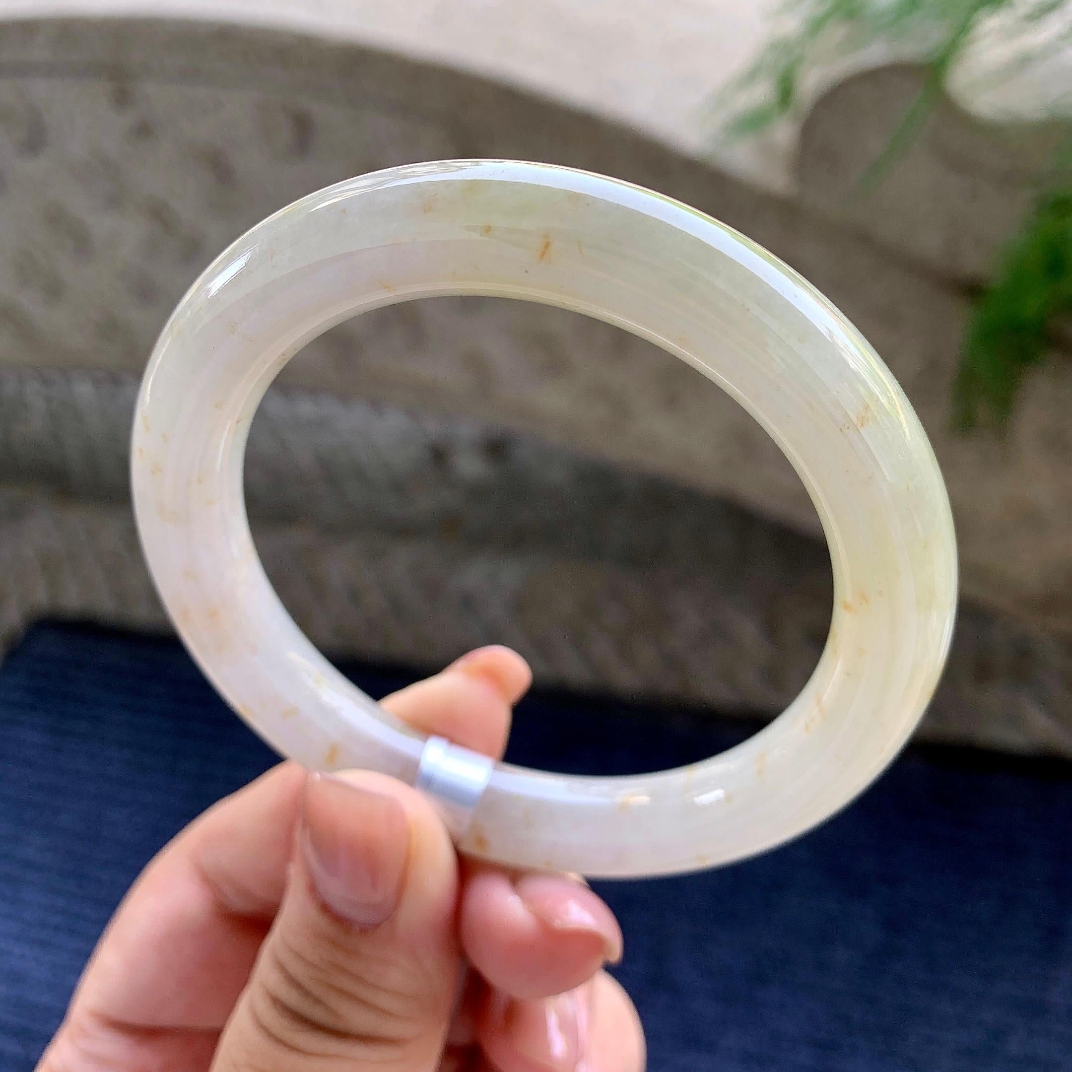 细糯种黄翡洒金圆条手镯 56.6圈口 天然缅甸A货翡翠（yc508745）
