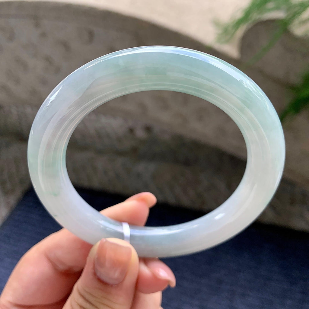 细糯种飘蓝花圆条手镯 57.2圈口 天然缅甸A货翡翠（yc524445）