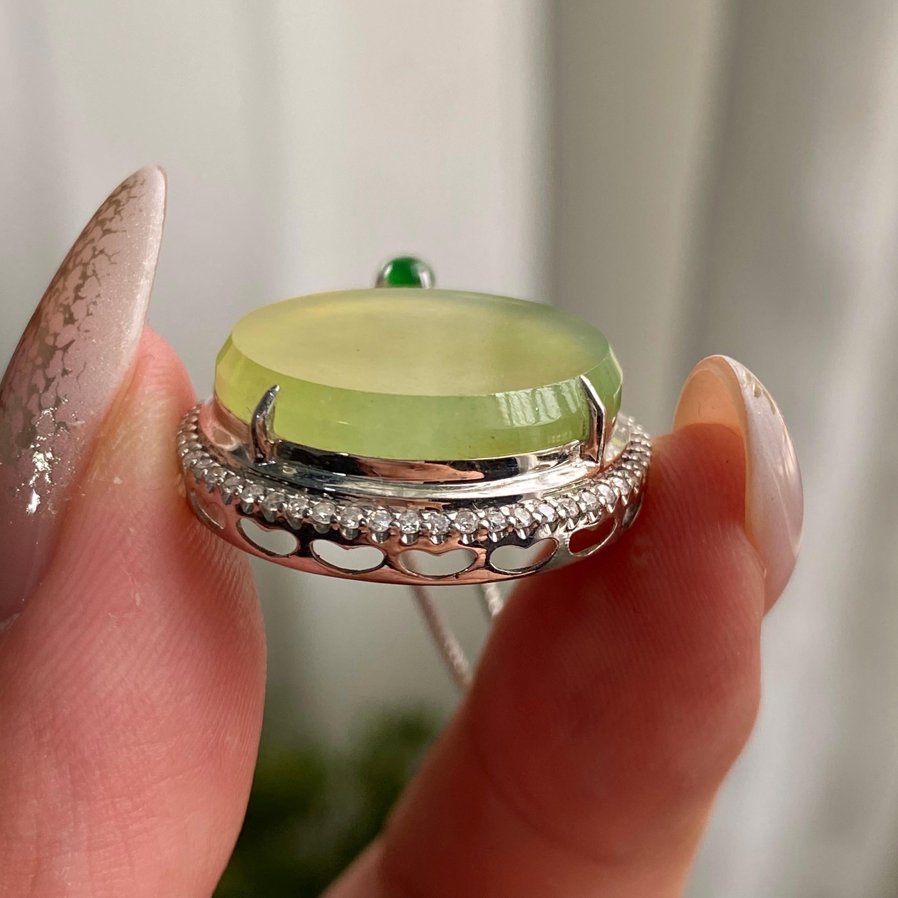 18k金钻镶冰种黄翡圆牌吊坠（yc206764）