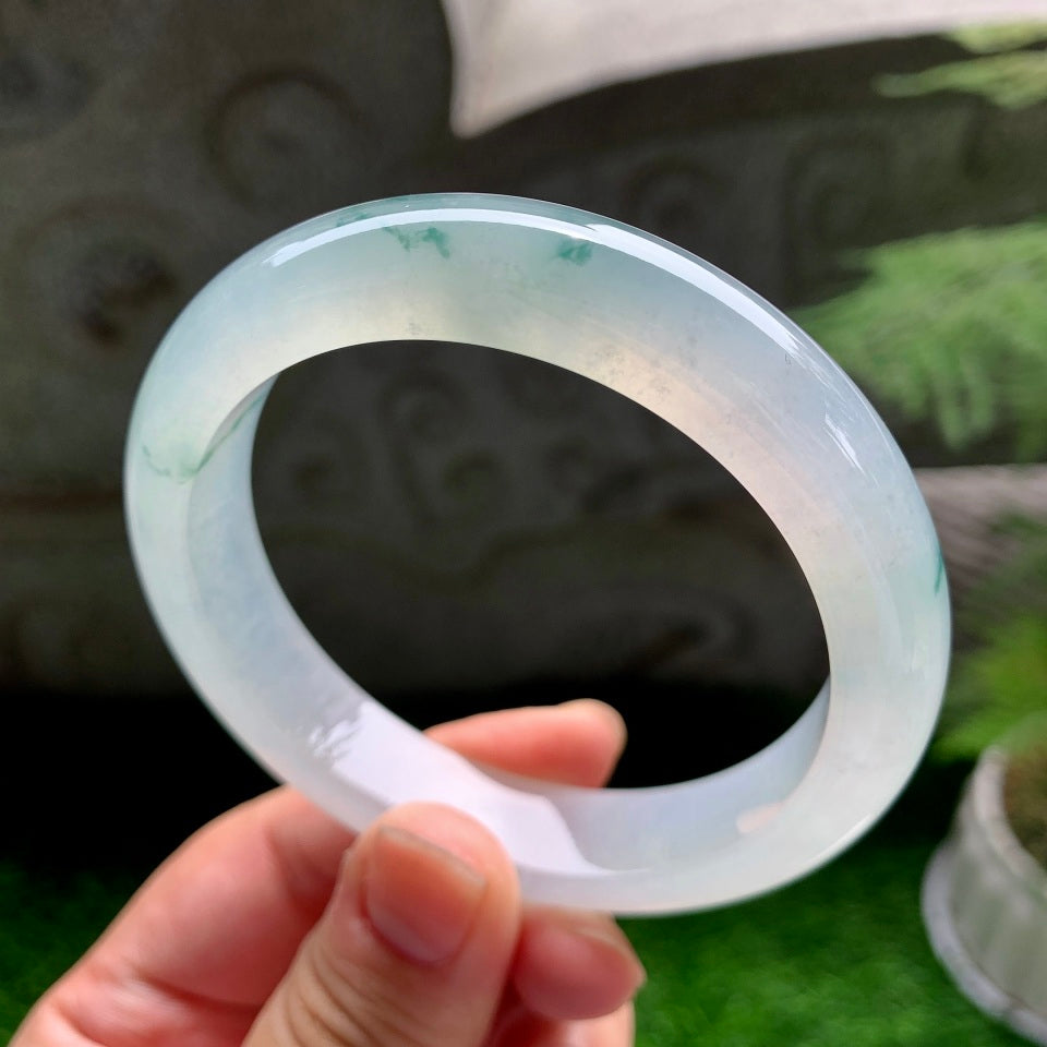 冰种飘花翡翠平安镯（58.8mm）（TF07013508）