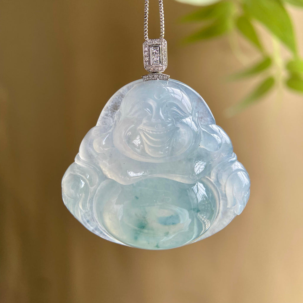 18k金钻镶冰种飘花佛公吊坠（yc207505）