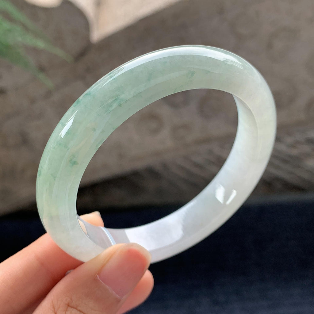 细糯种飘花正圈平安镯 55.5圈 天然缅甸A货翡翠（yc696424）