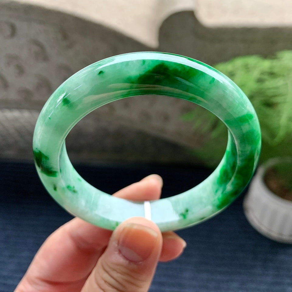 糯冰种飘花平安镯（57mm）（yc082269）