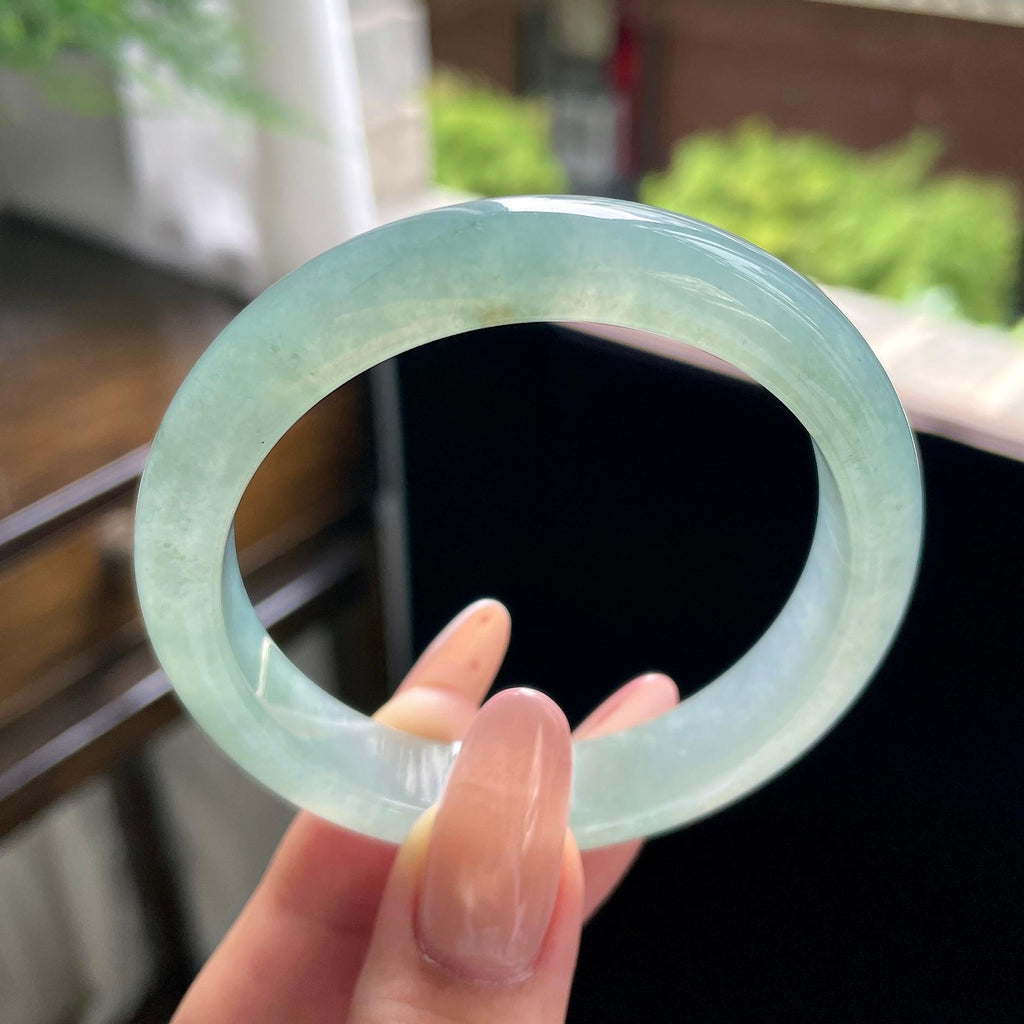 糯冰种油青色冰油青湖水绿正圈平安镯 55圈 天然缅甸A货翡翠（yc703274）