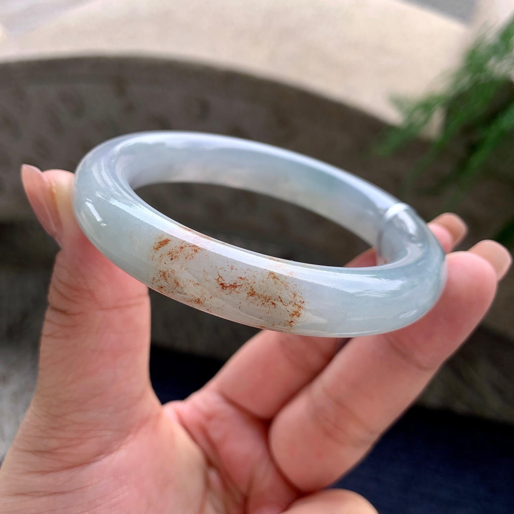 细糯种淡晴底洒金圆条手镯 56圈口 天然缅甸A货翡翠（yc522672）