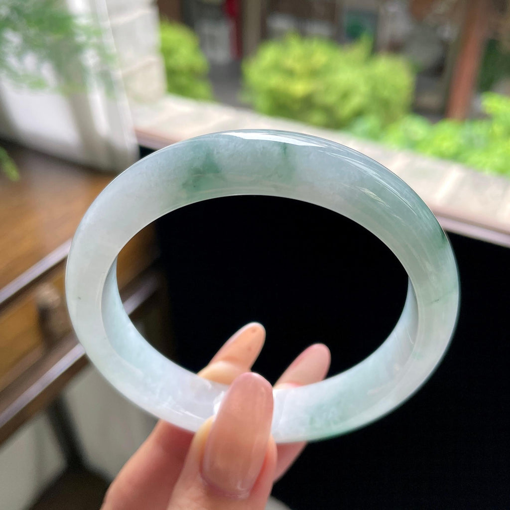 大圈口 糯冰种绿飘花正圈平安镯 59.7圈（yc709469）