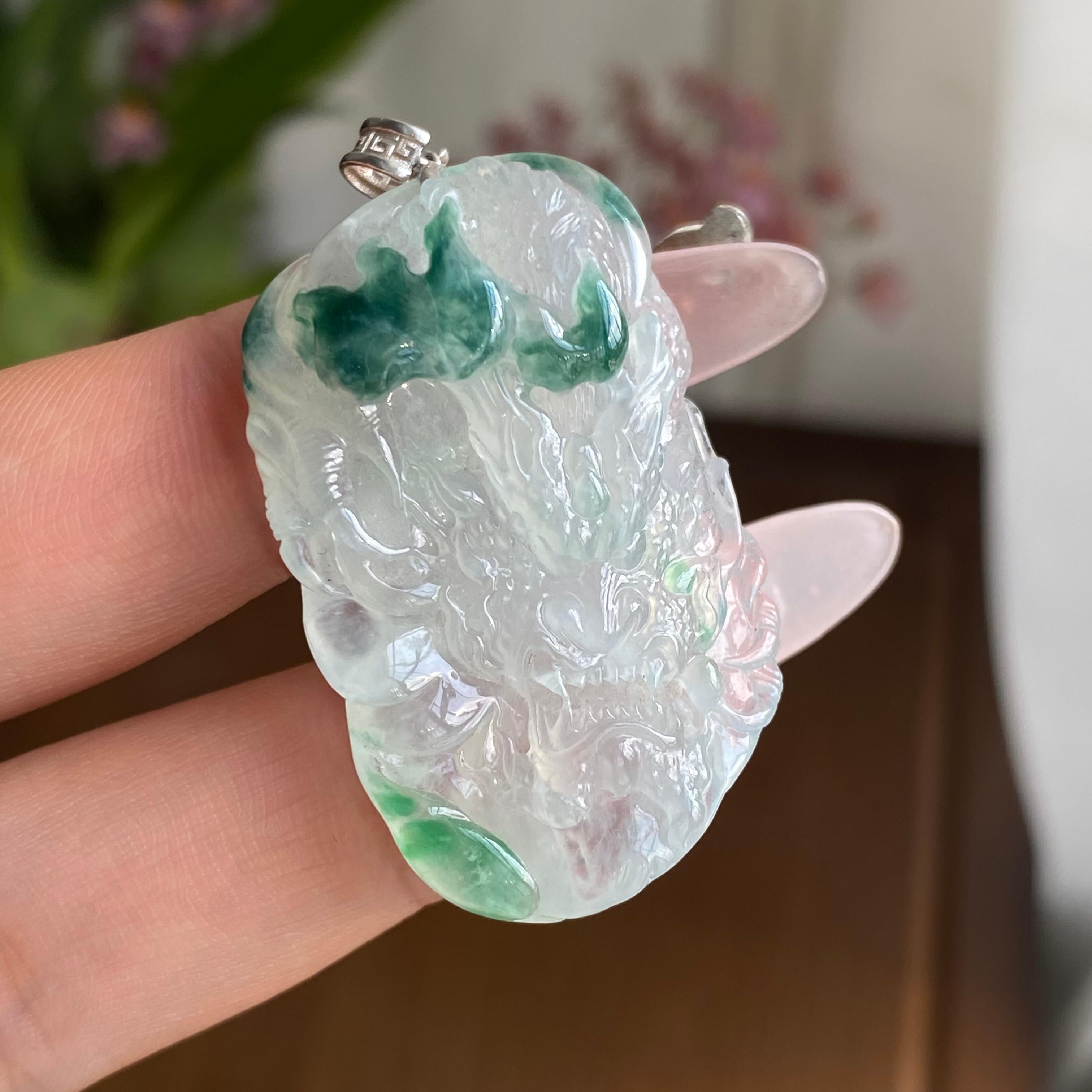 冰种飘花龙牌吊坠（yc303193）