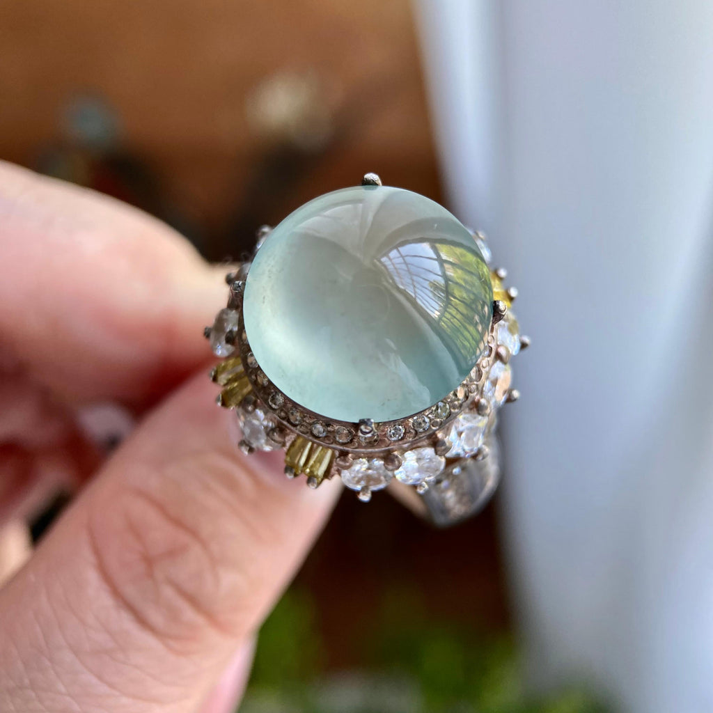 冰种正圆白月光戒面裸石（yc234334）