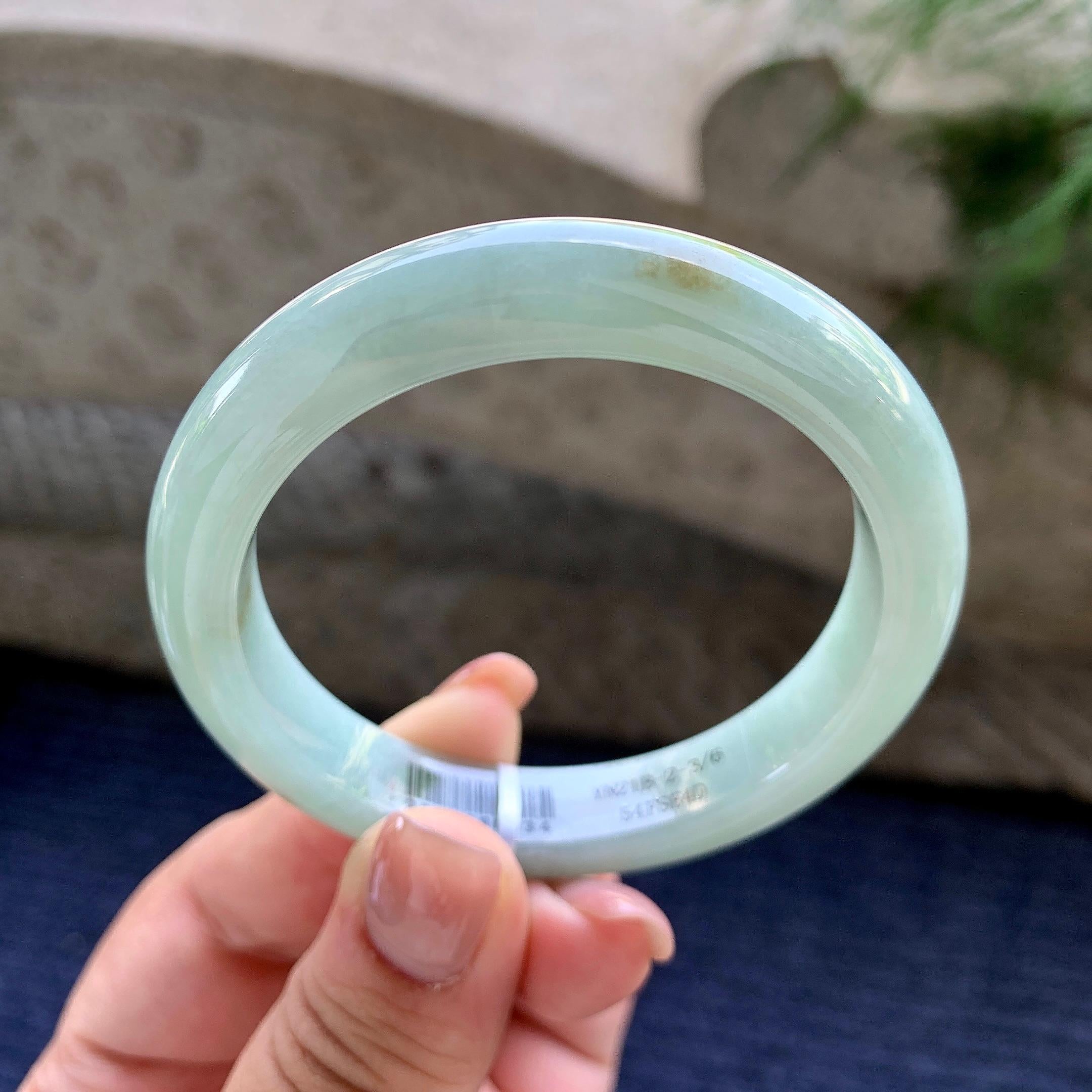 细糯种晴底洒金正圈平安镯 53圈口 天然缅甸A货翡翠（yc502578）
