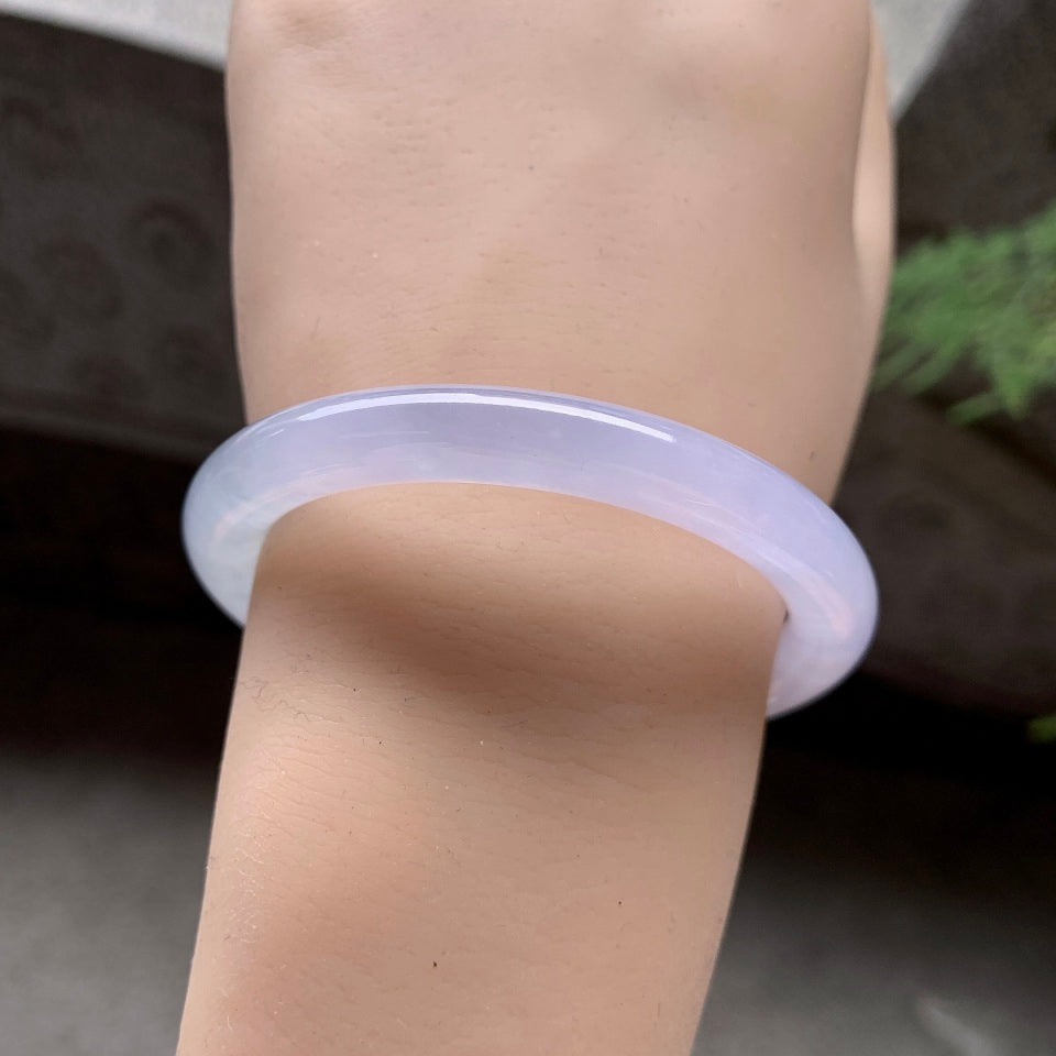 糯冰种淡紫罗兰飘花圆条手镯（52.2mm）（yc106292）