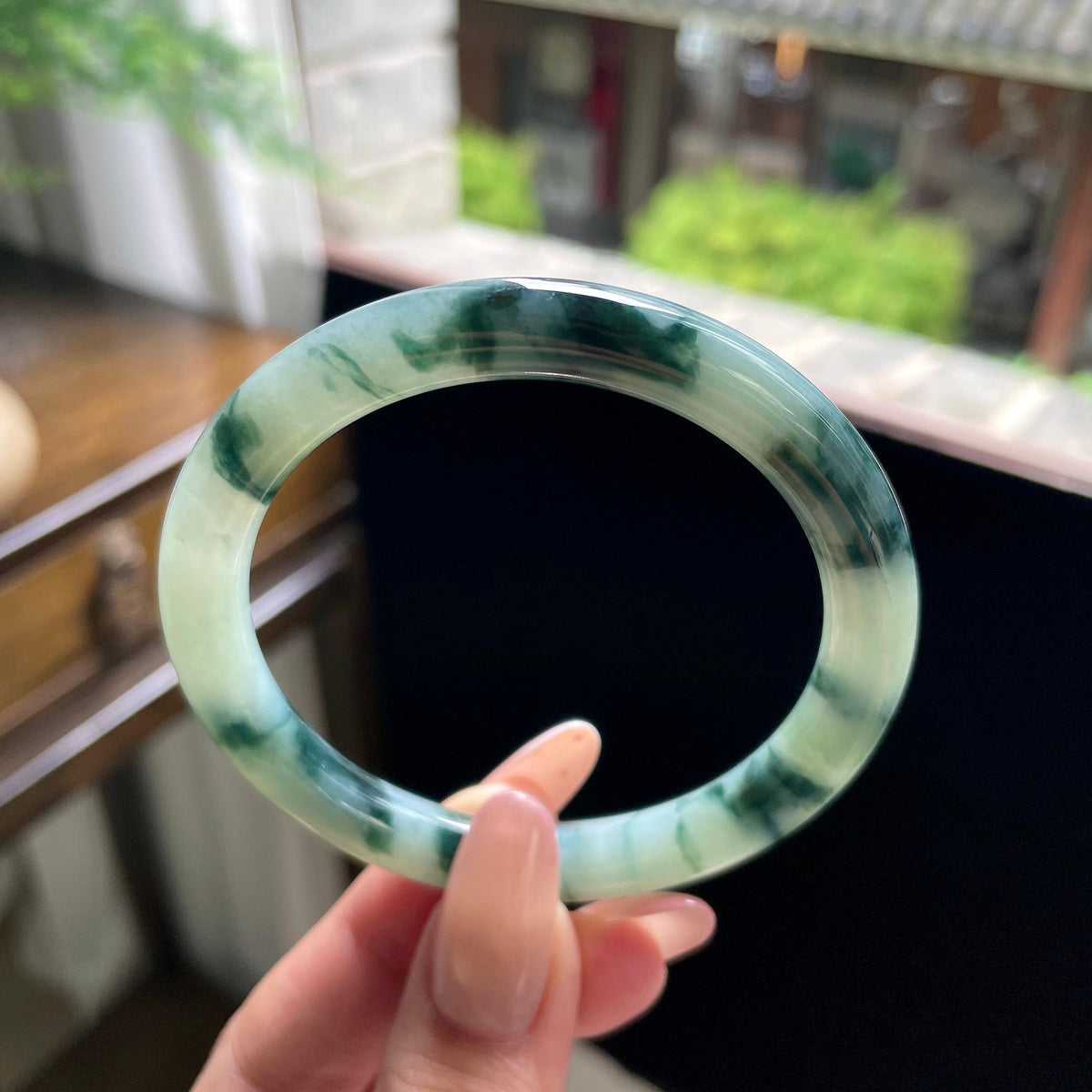 细糯种蓝飘花圆条美人条 56圈 天然缅甸A货翡翠（yc696407）