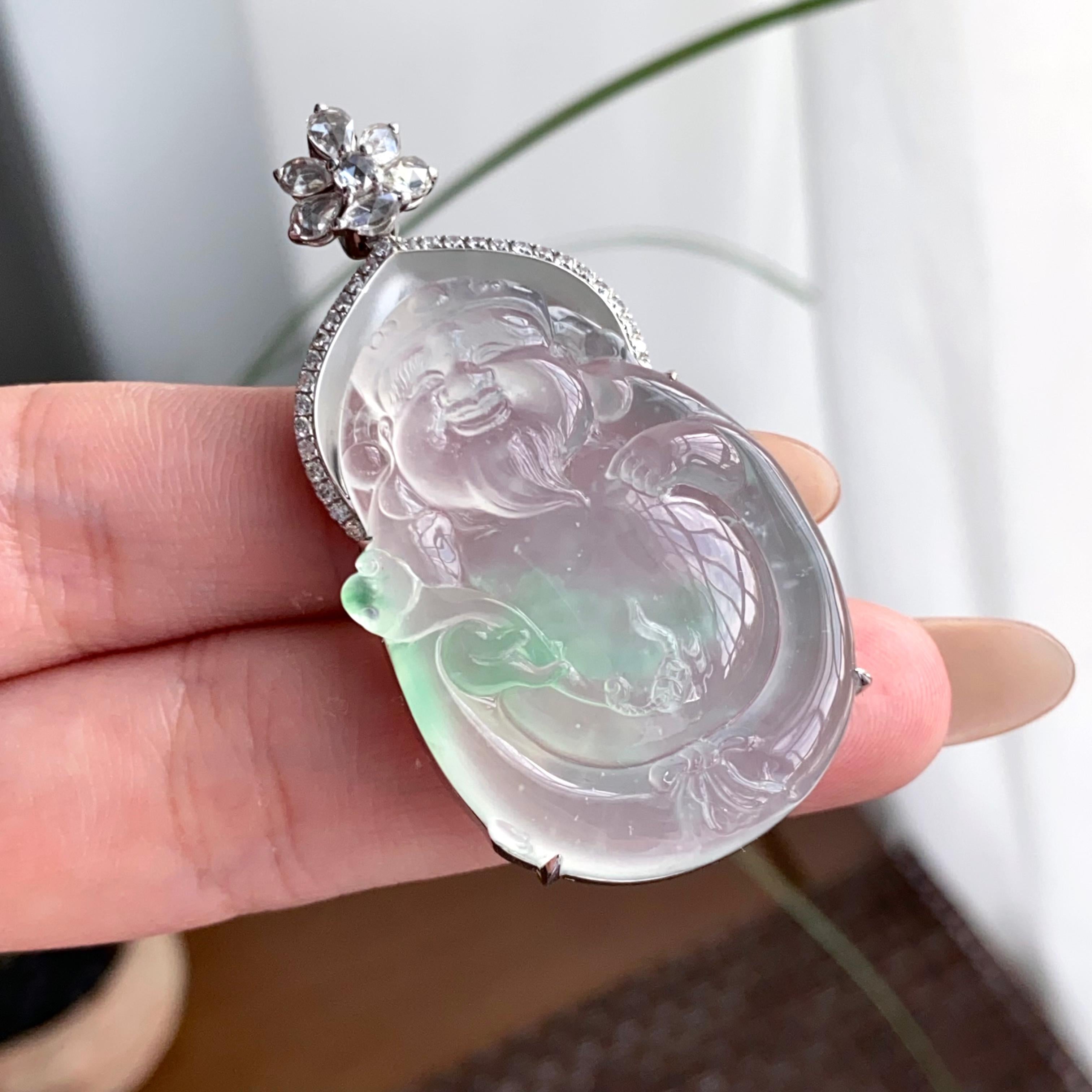 18k金钻镶冰种飘花财神吊坠（yc250290）