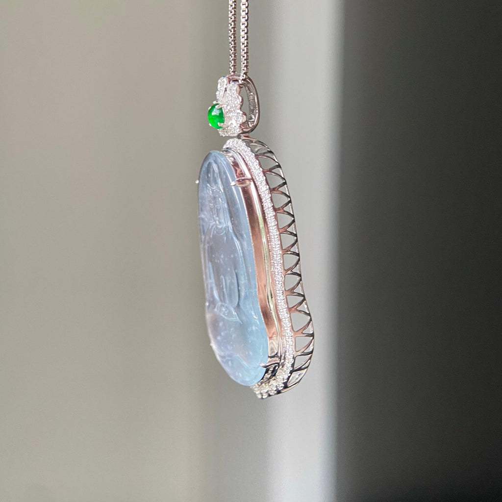 18k金钻镶玻璃种雪花棉观音吊坠（yc216841）