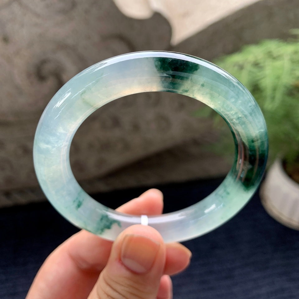 糯冰种飘花圆条手镯（53.7mm）（yc091787）