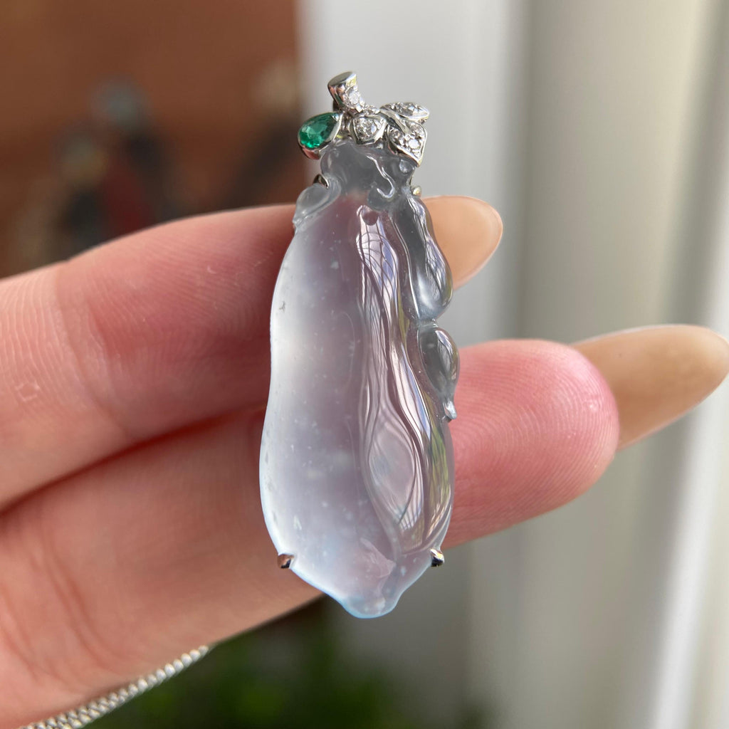 18k金钻镶高冰种飘花福瓜吊坠（yc209898）