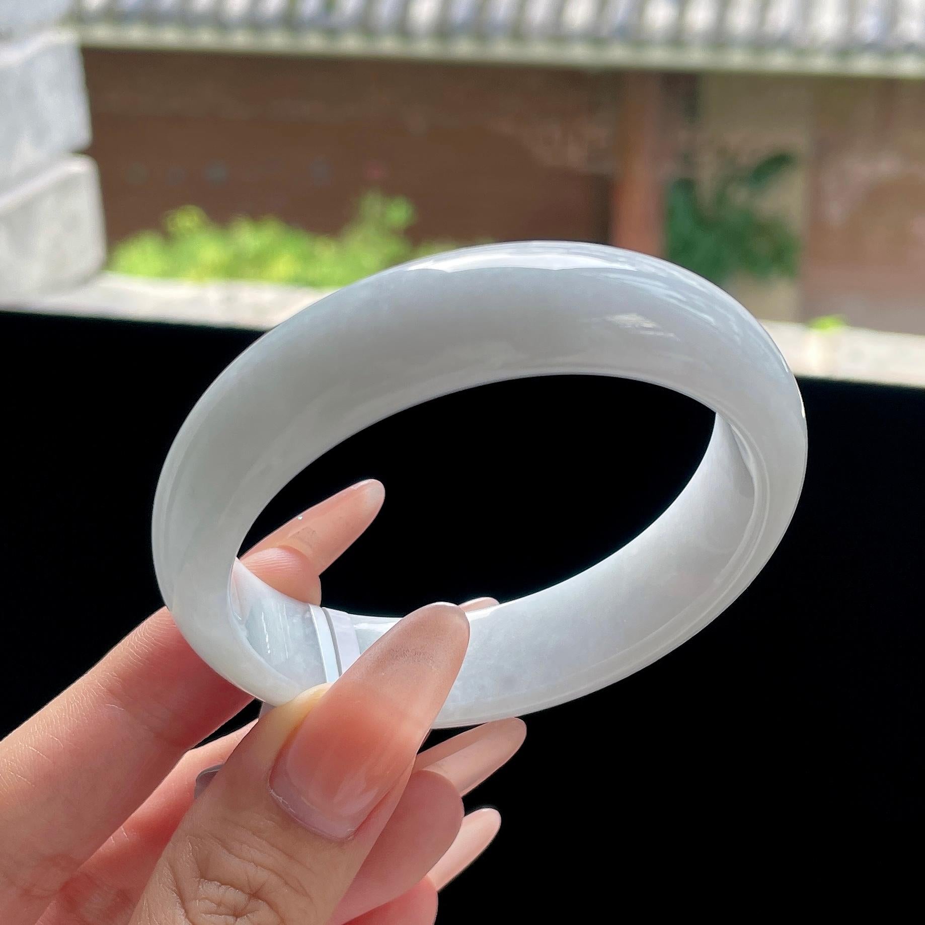 糯种无色白月光宽版正圈平安镯 56圈 天然缅甸A货翡翠（yc524213）